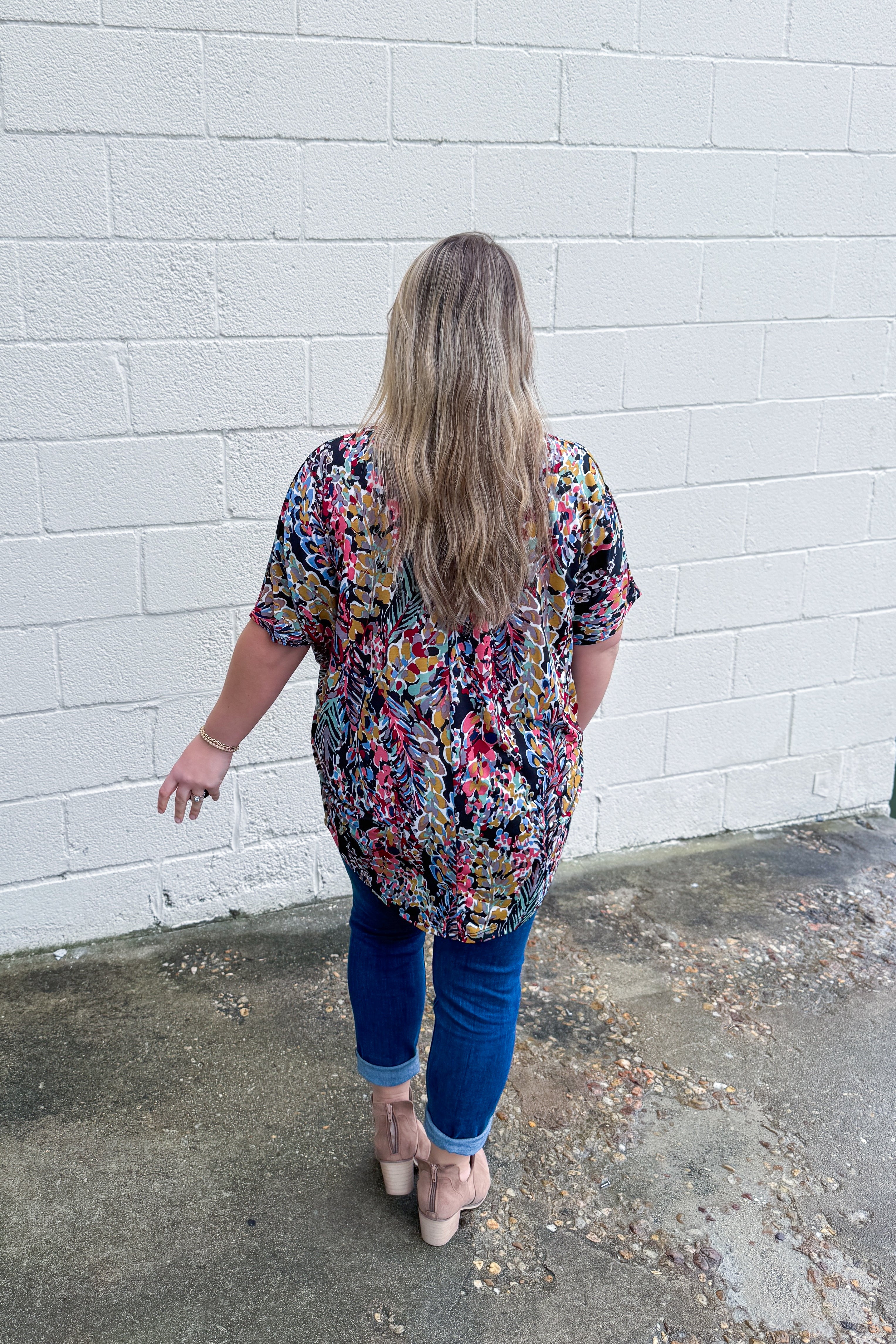 Lost In The Colors Floral Dolman Top, Black