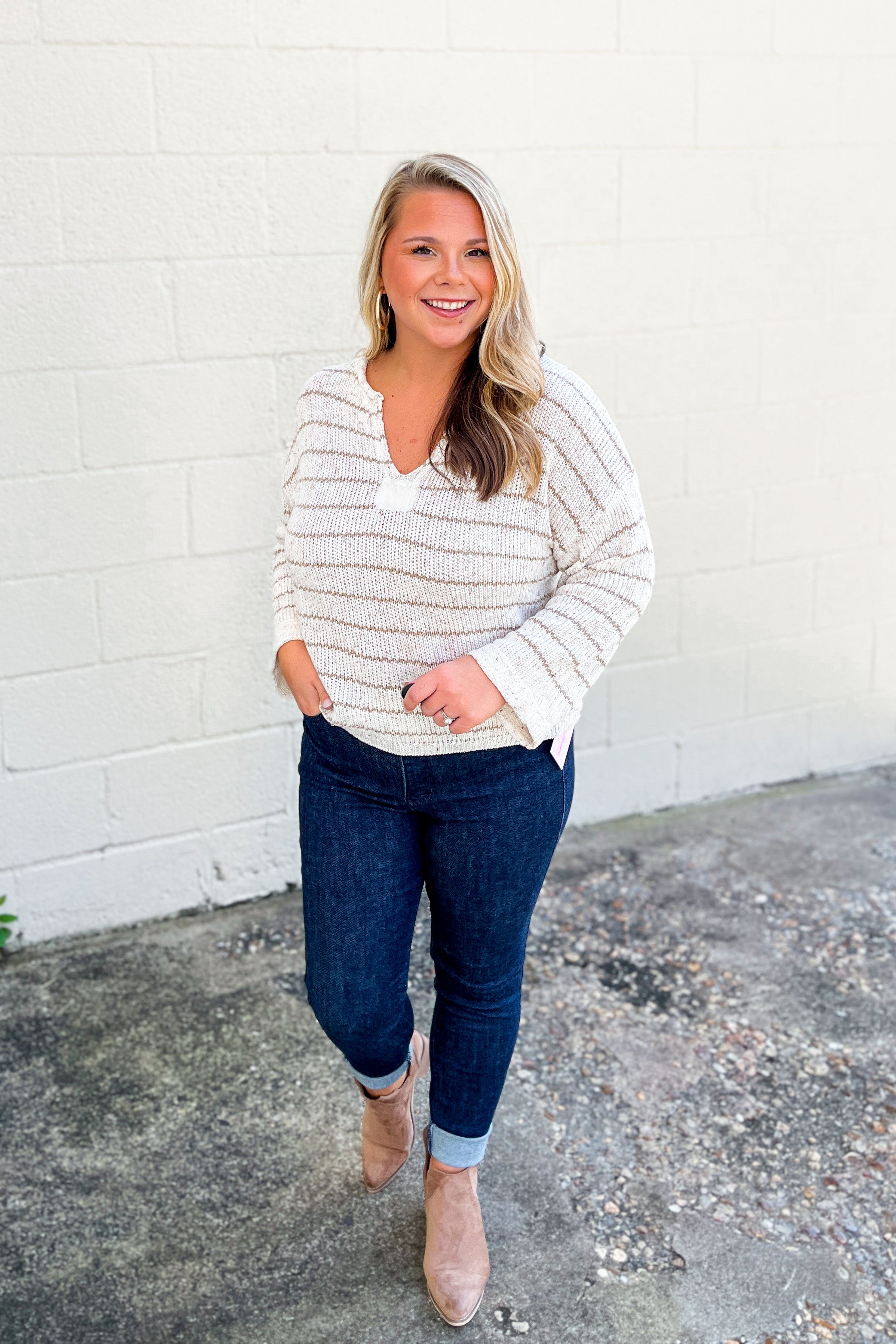 Winding Down Knit Stripe Sweater, Ivory