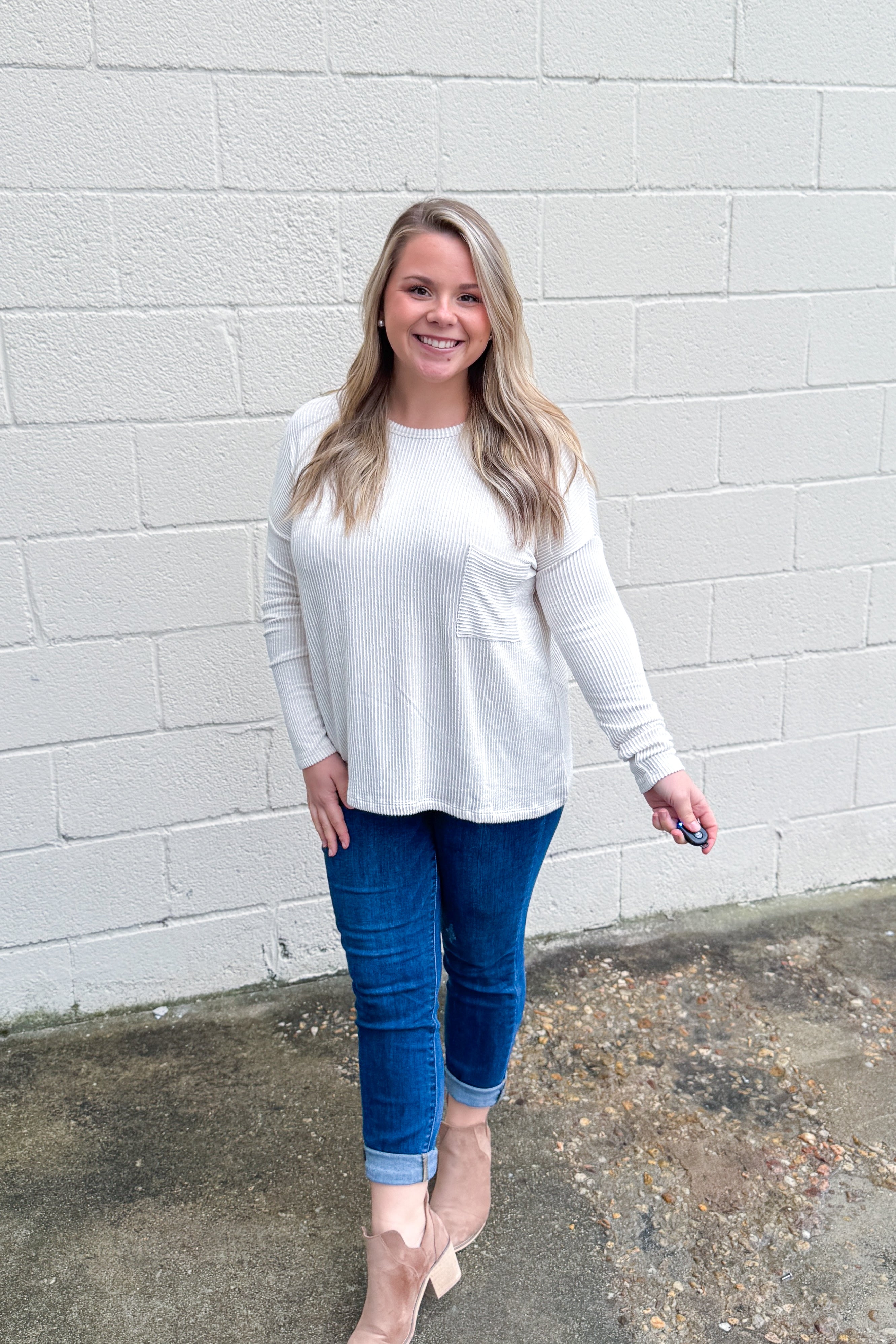 The Riley Ribbed Top, Sand Beige