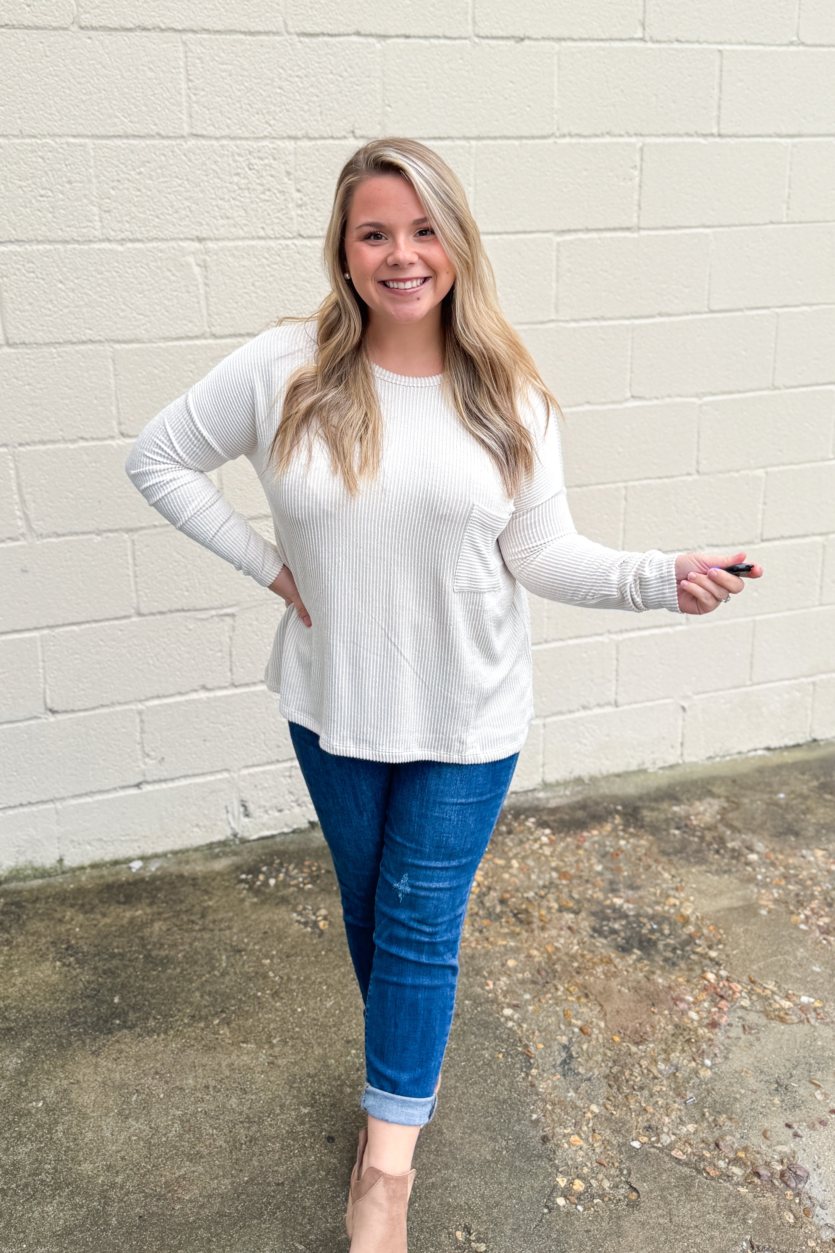 The Riley Ribbed Top, Sand Beige