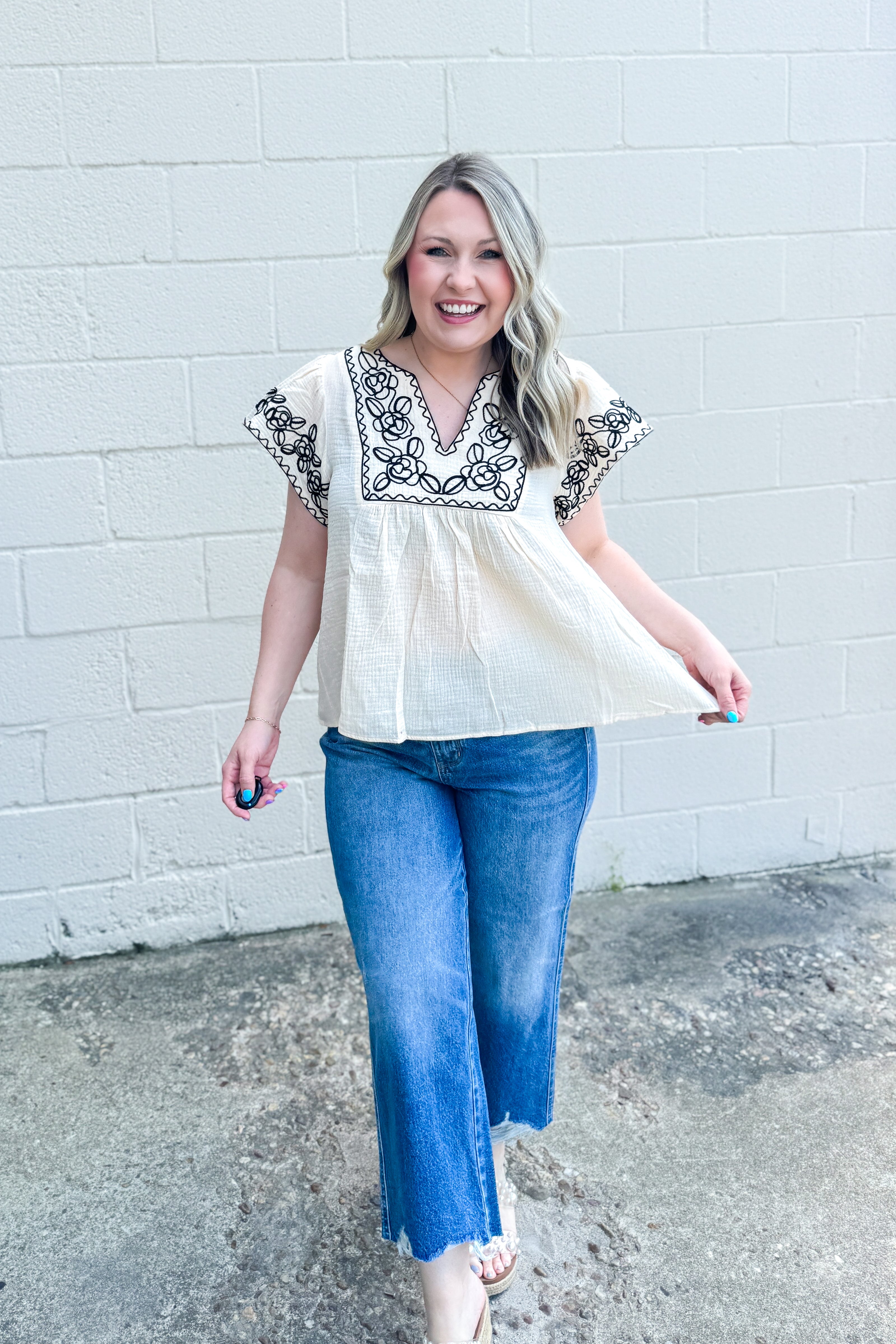Take The Long Road Embroidered Top