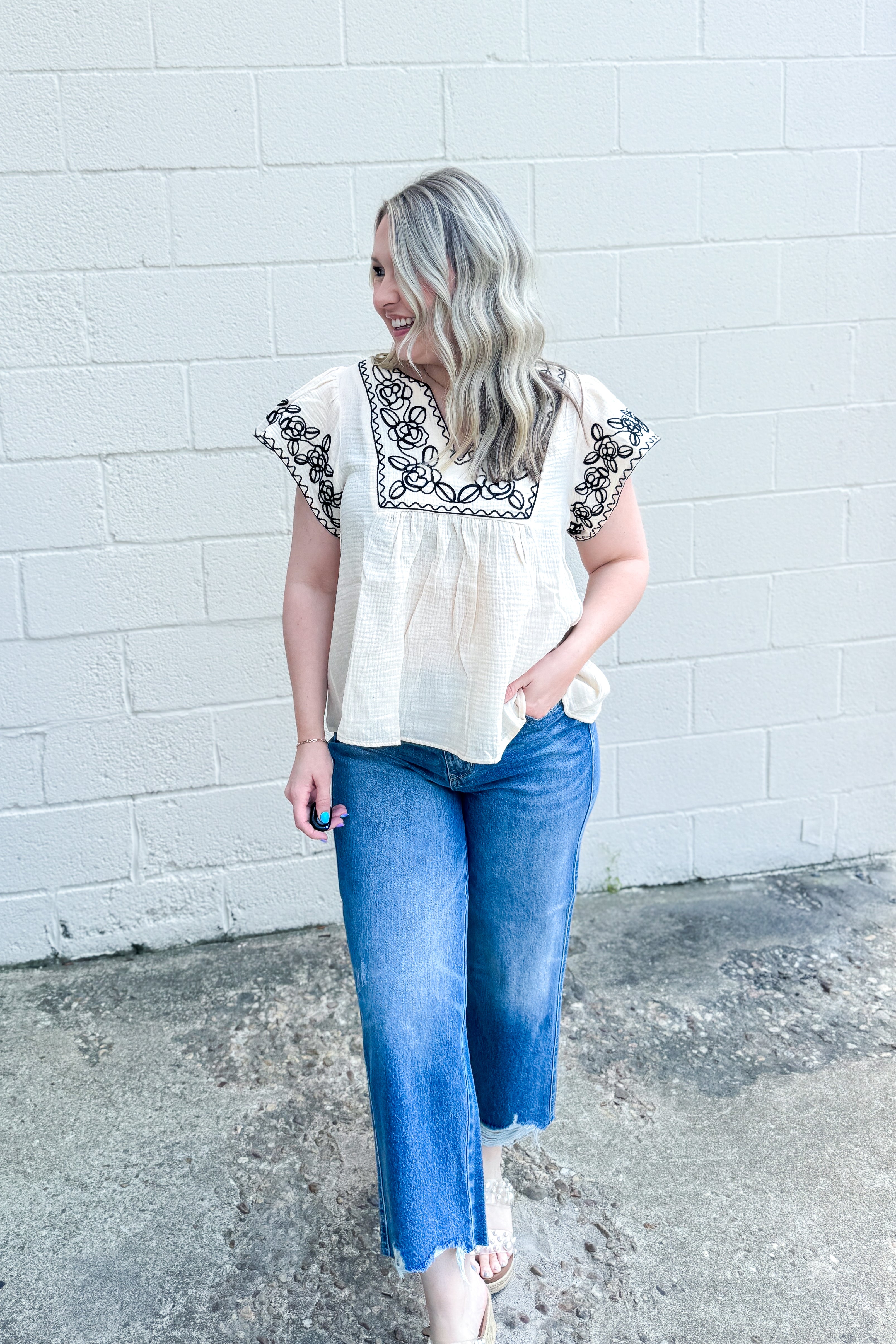 Take The Long Road Embroidered Top