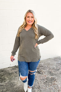 Daily Efforts Ribbed Hoodie Top, Olive