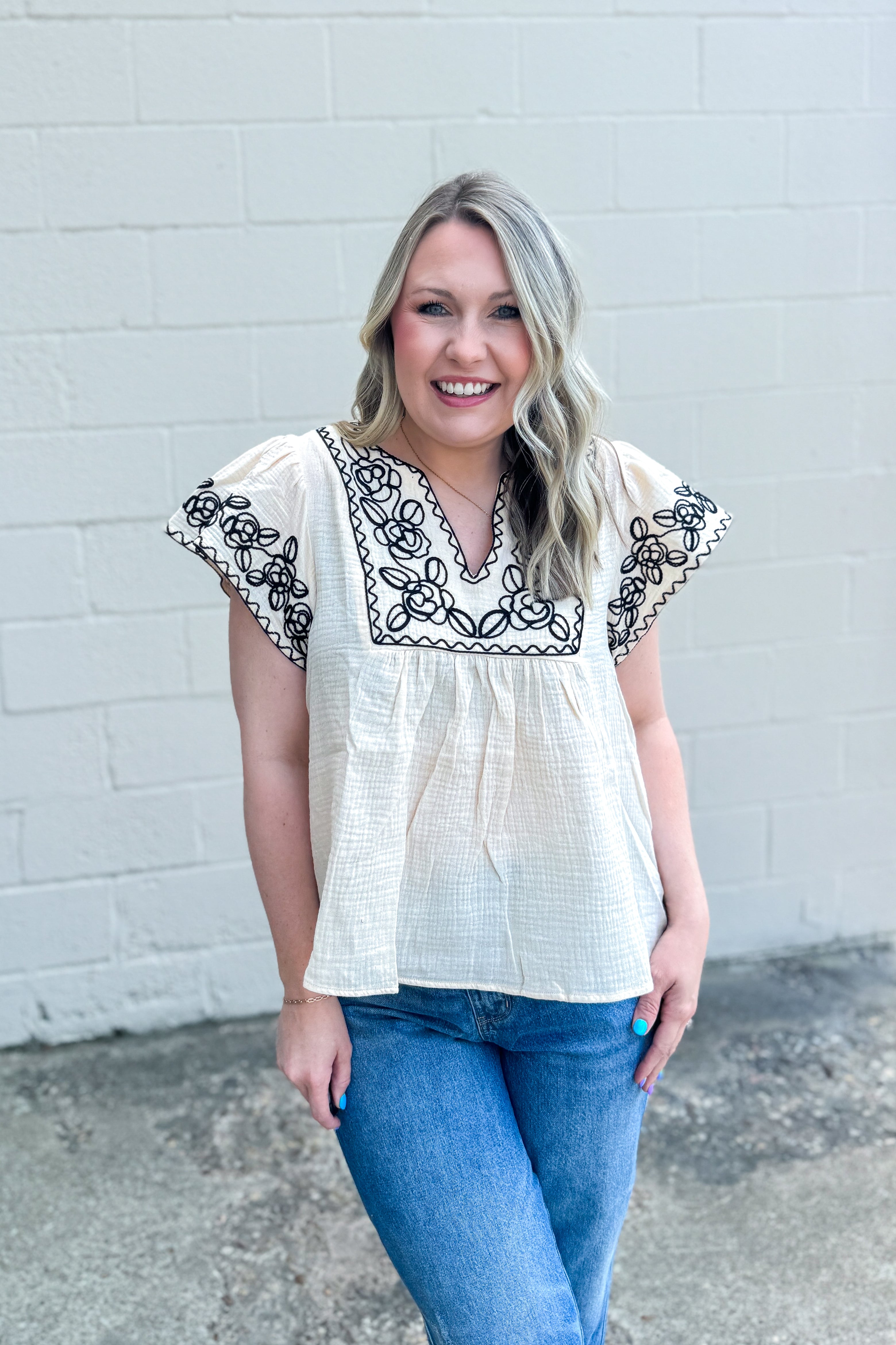 Take The Long Road Embroidered Top