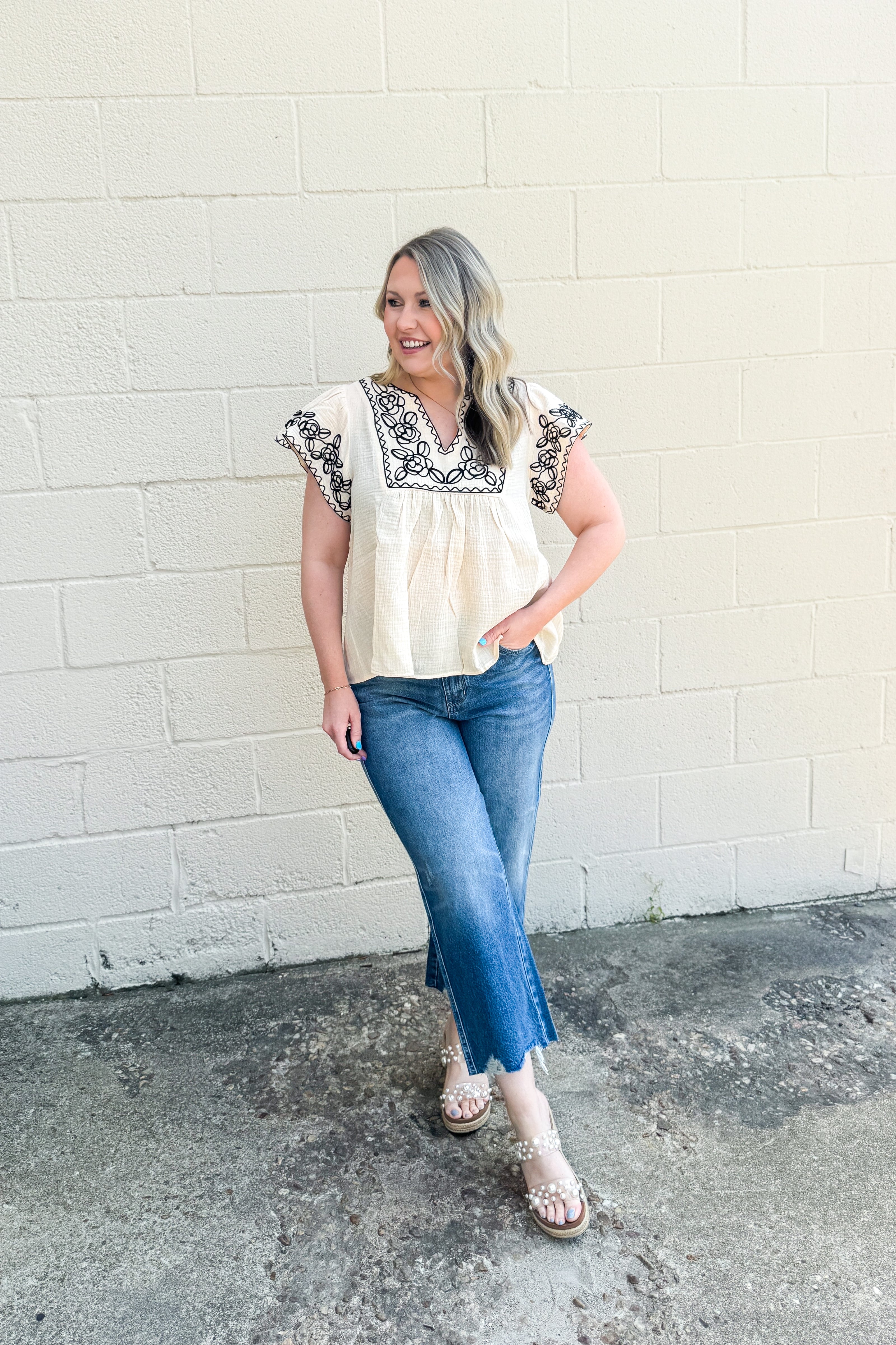 Take The Long Road Embroidered Top