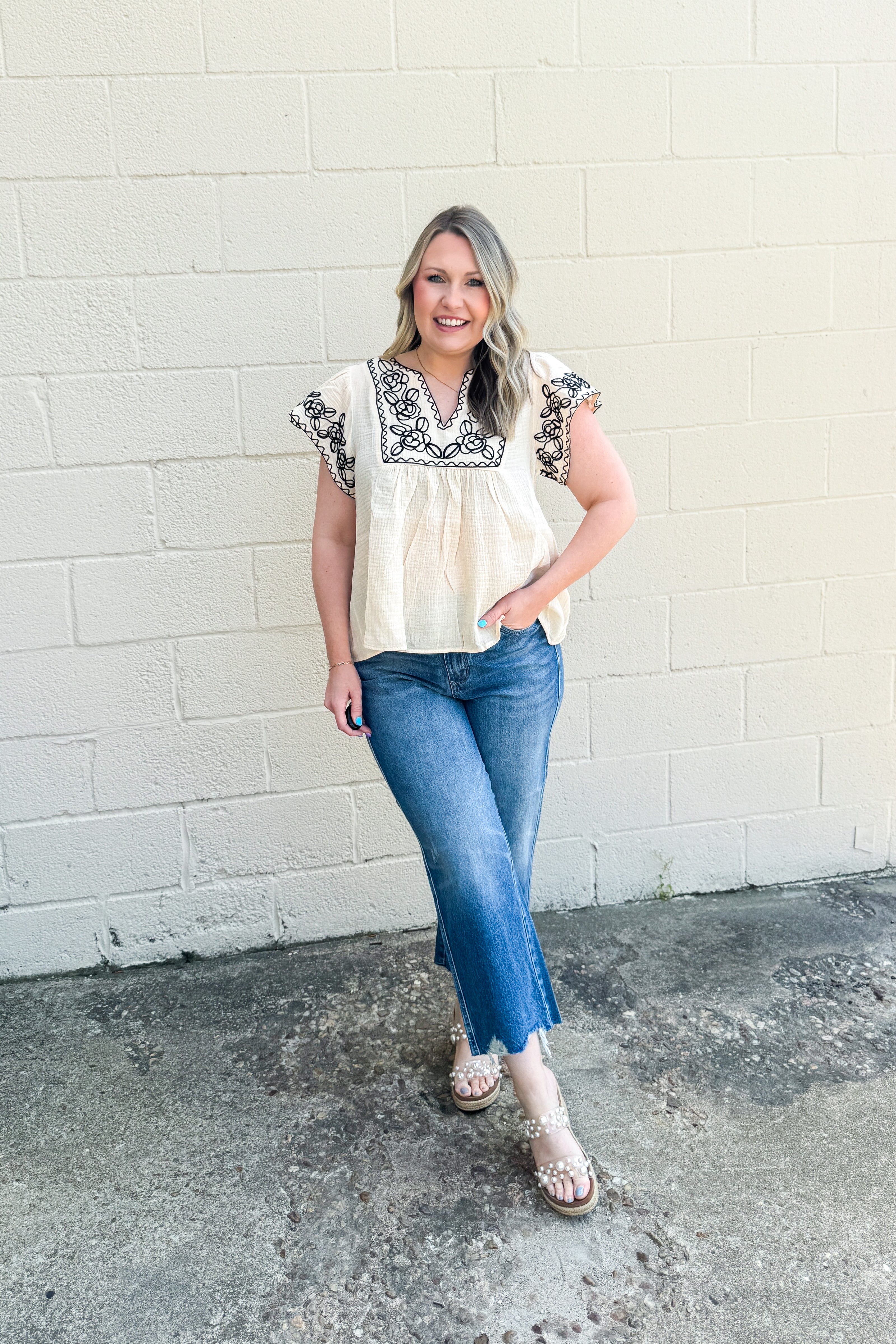 Take The Long Road Embroidered Top