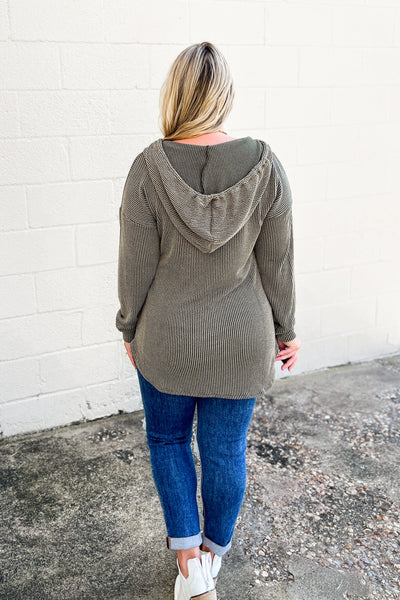 Daily Efforts Ribbed Hoodie Top, Olive