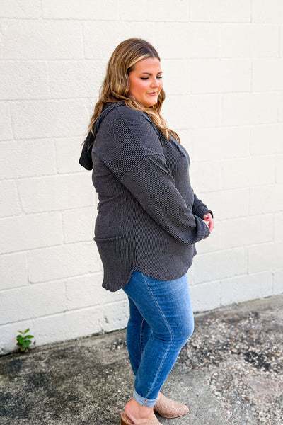Daily Efforts Ribbed Hoodie Top, Charcoal