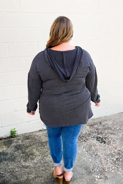 Daily Efforts Ribbed Hoodie Top, Charcoal