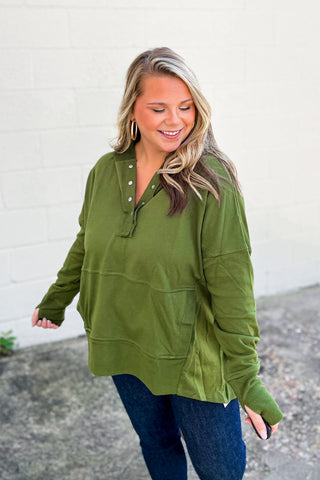 Found A Way Pullover Hoodie Top, Olive
