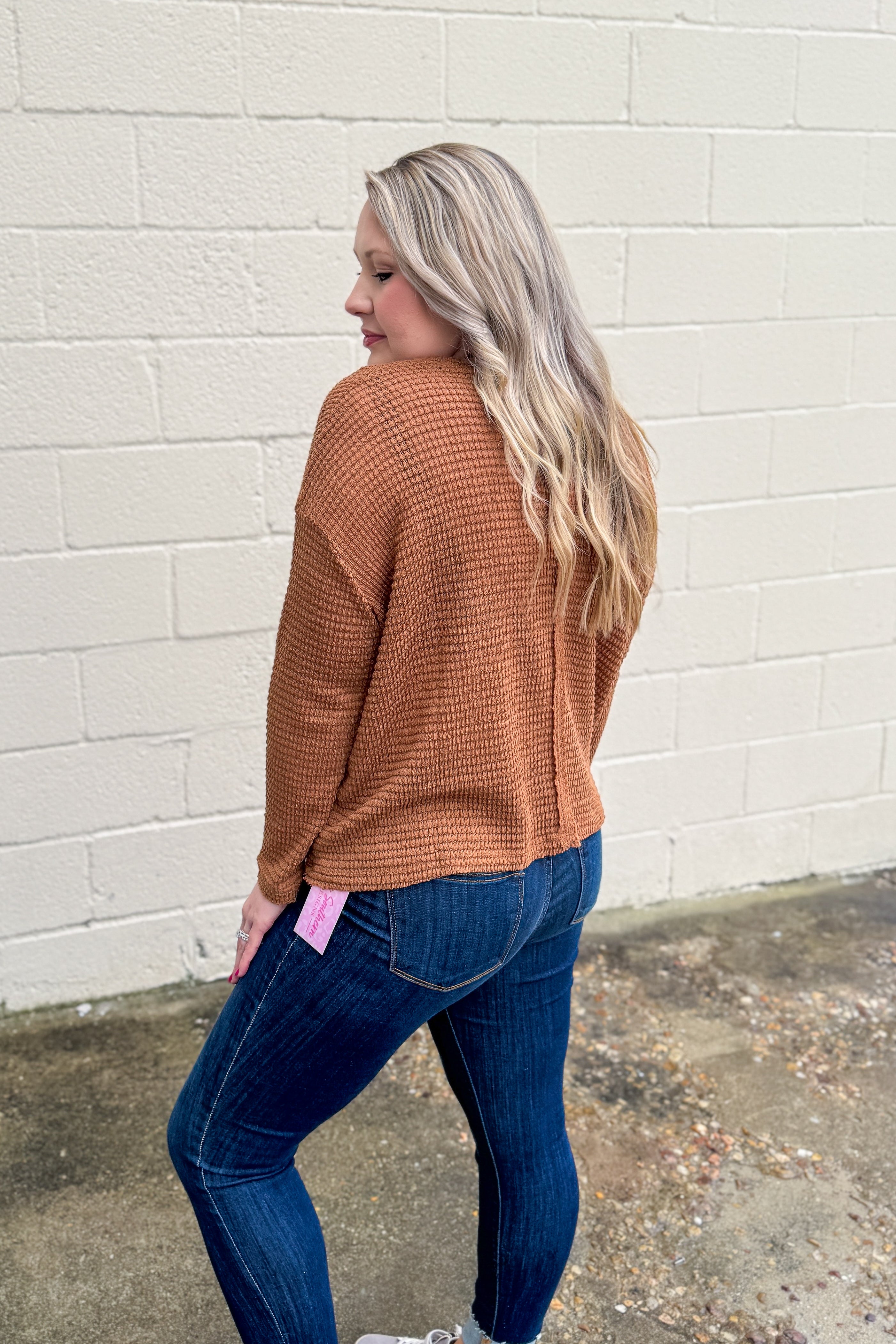 No Rules Here Waffle Knit Top, Deep Camel