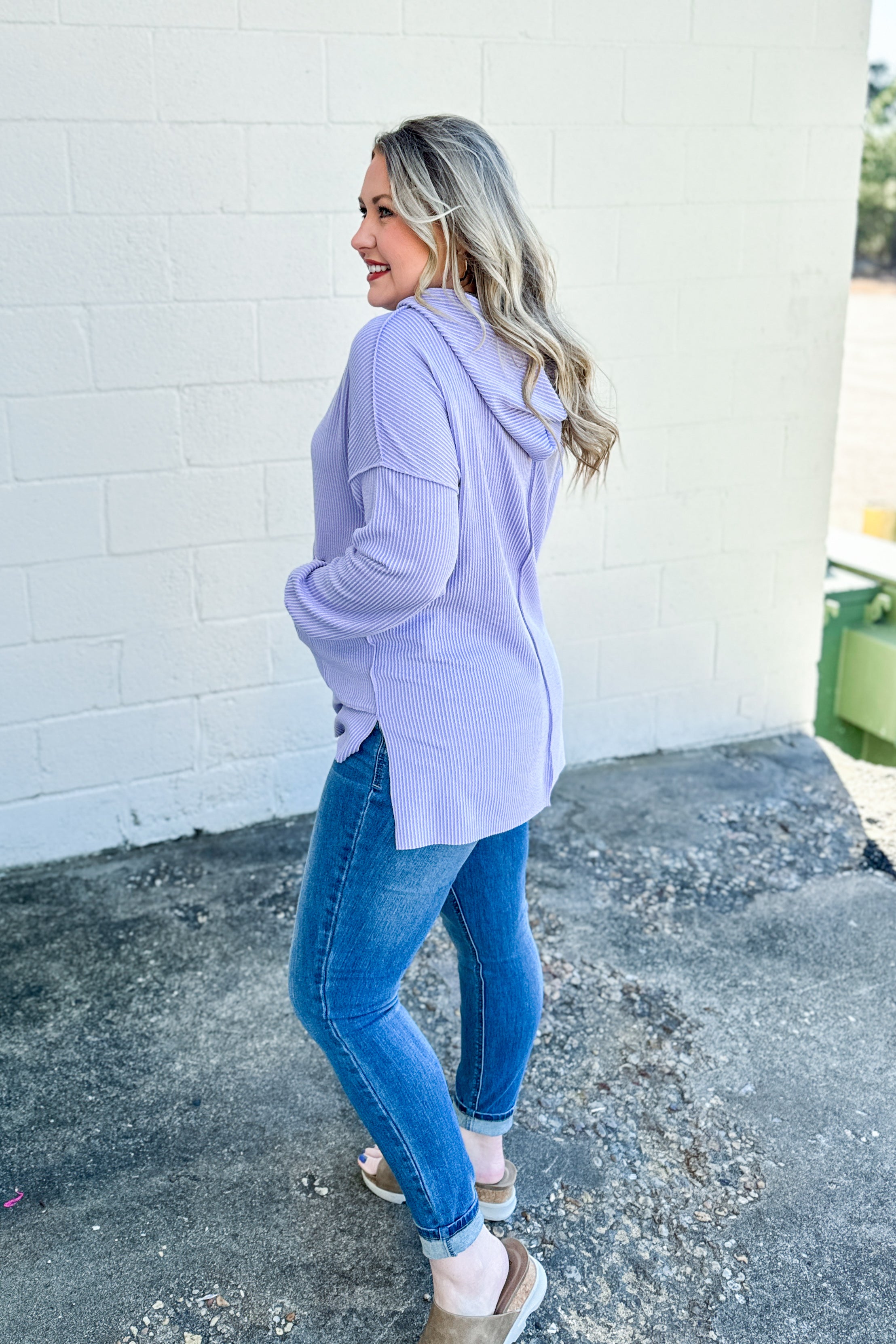 Headed Home Ribbed Hoodie Top, Lavender