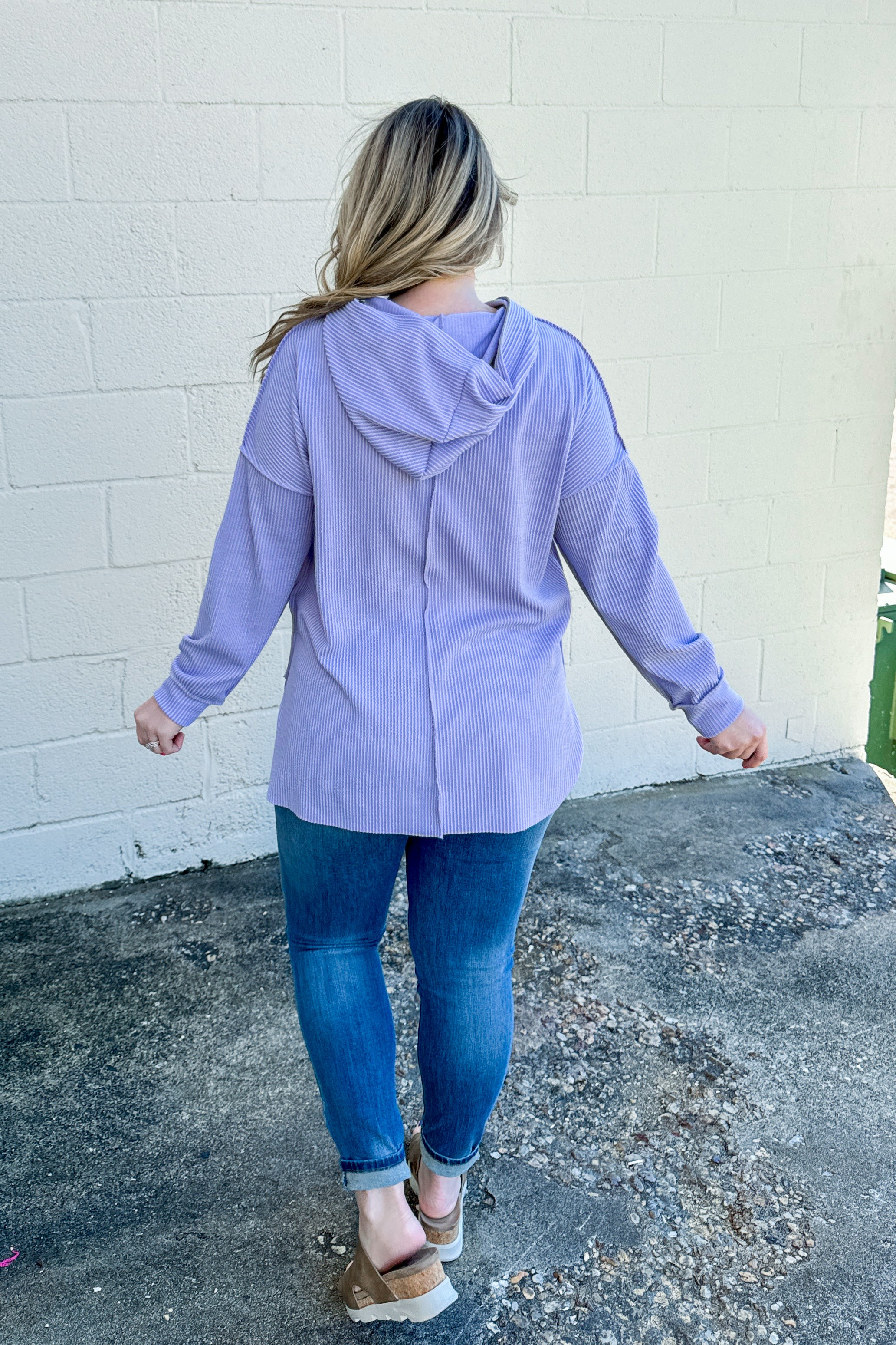 Headed Home Ribbed Hoodie Top, Lavender