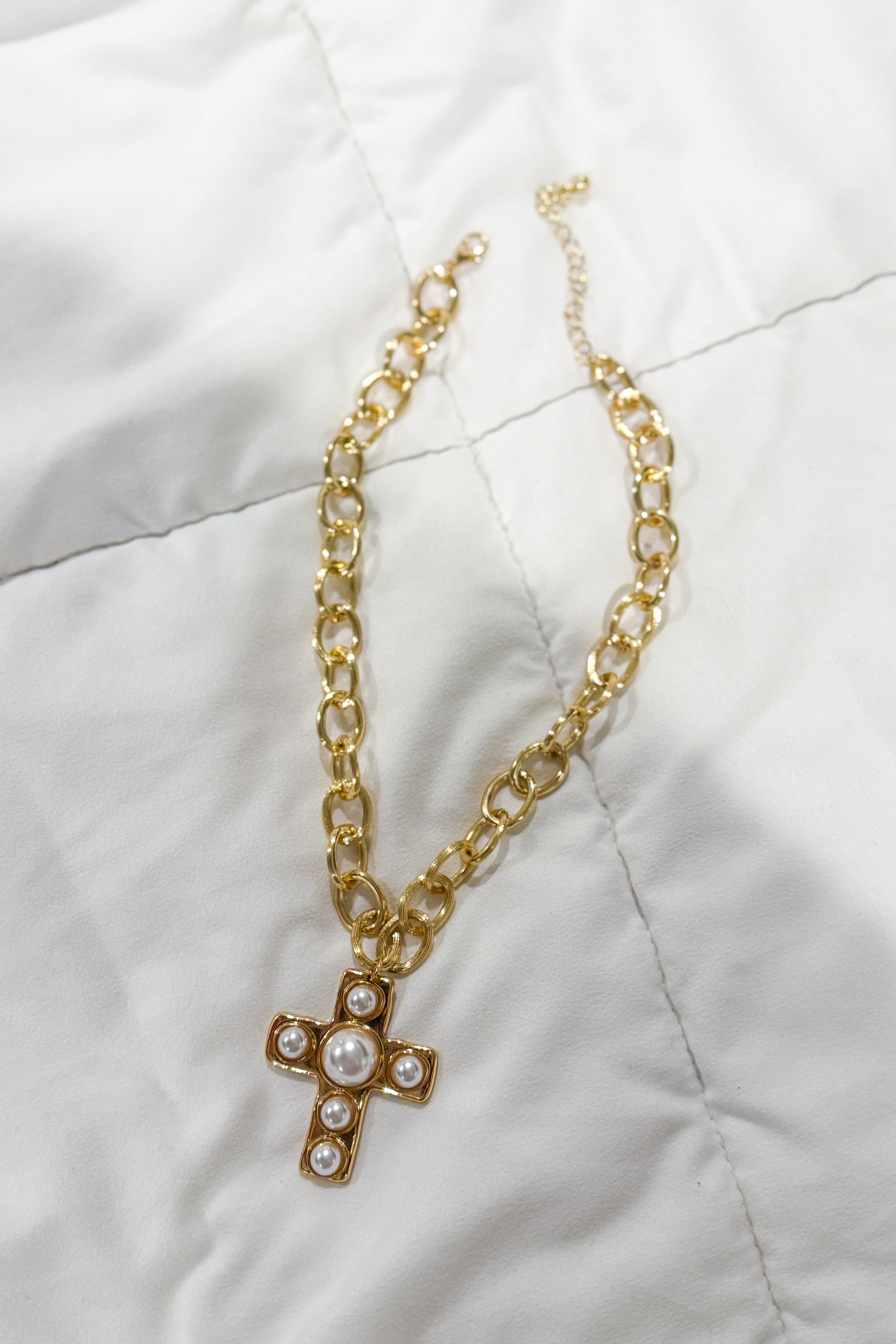 Pearl Layered Cross Necklace