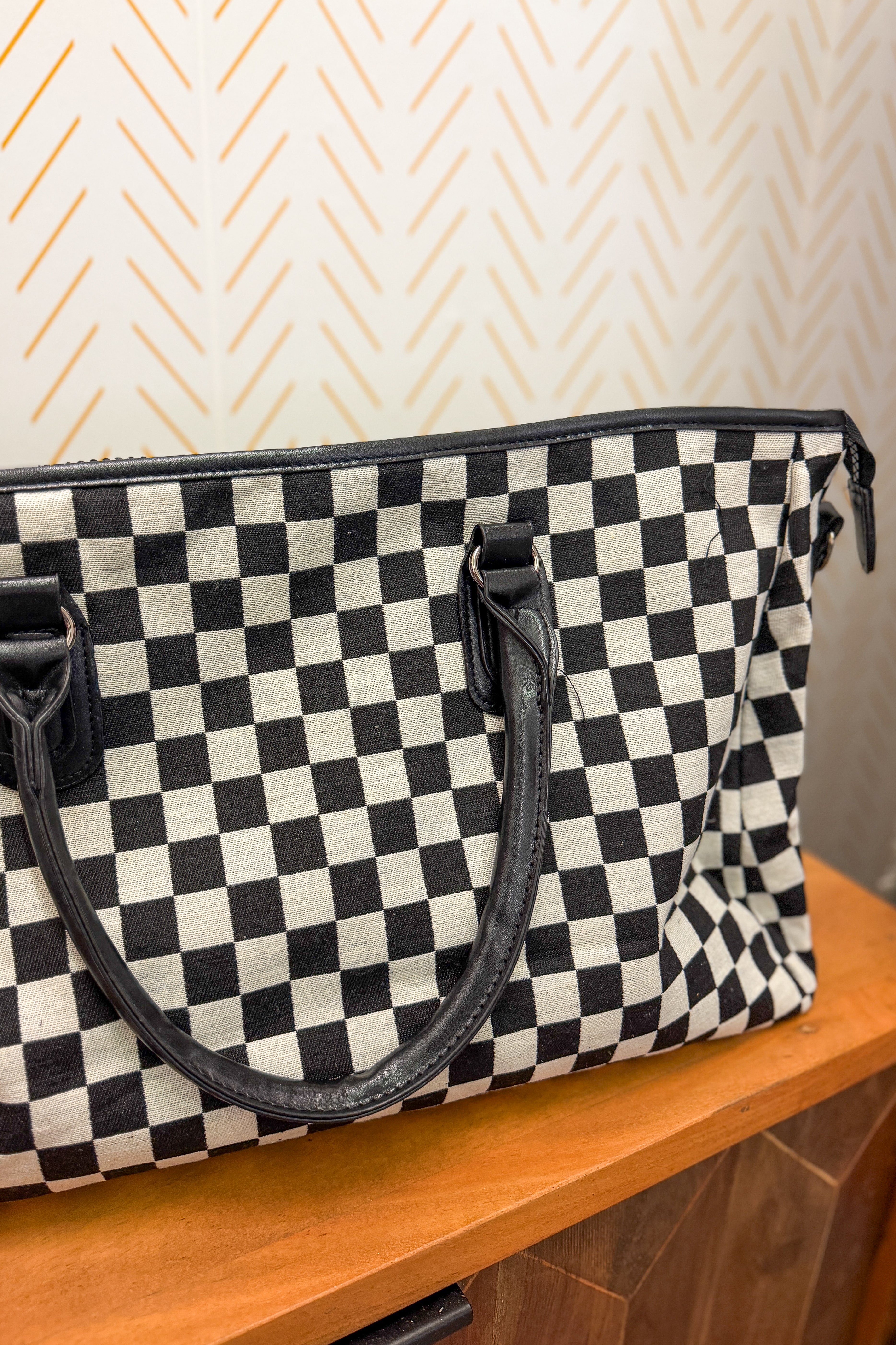 Checkered Weekender Bag, Grey/Black