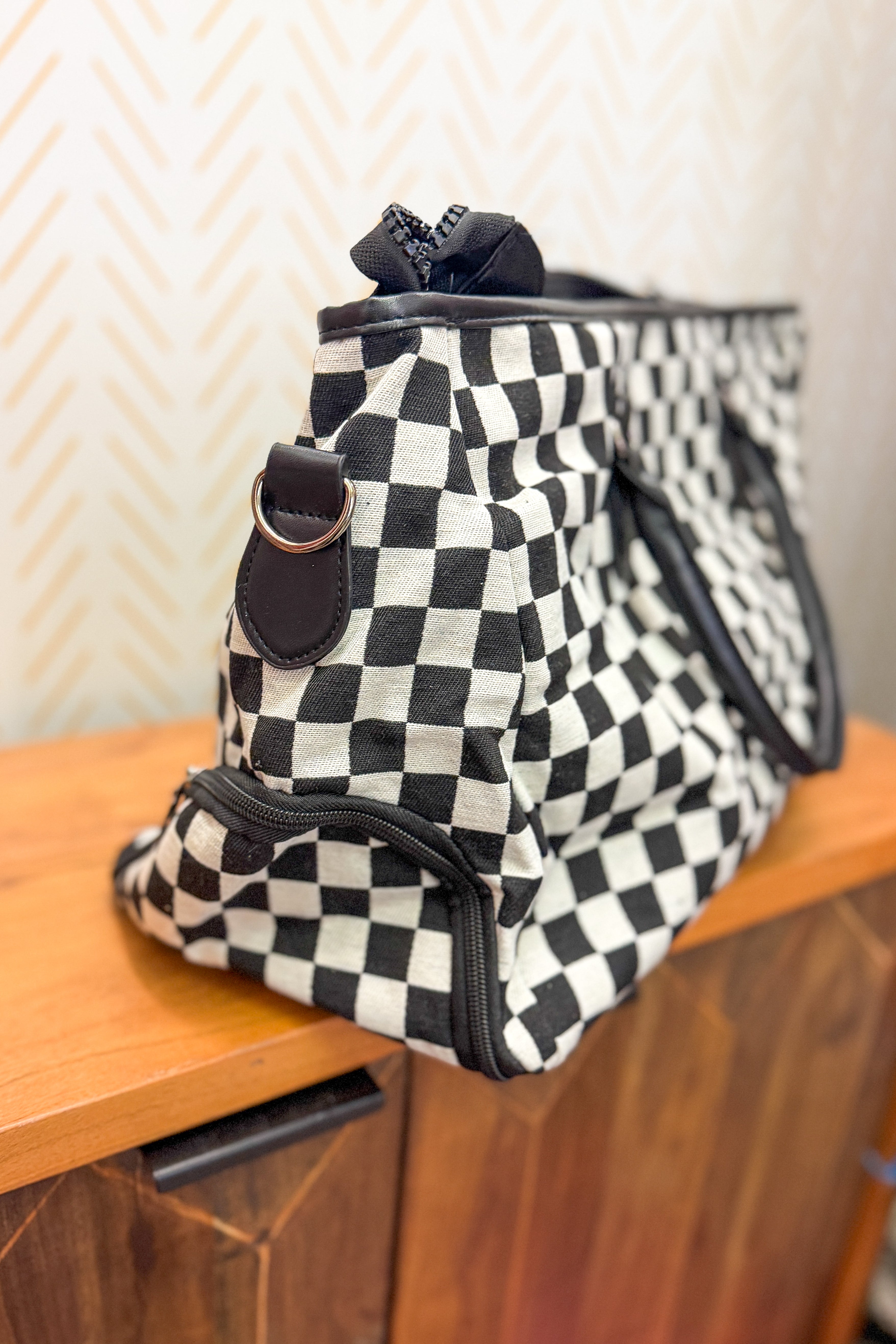Checkered Weekender Bag, Grey/Black