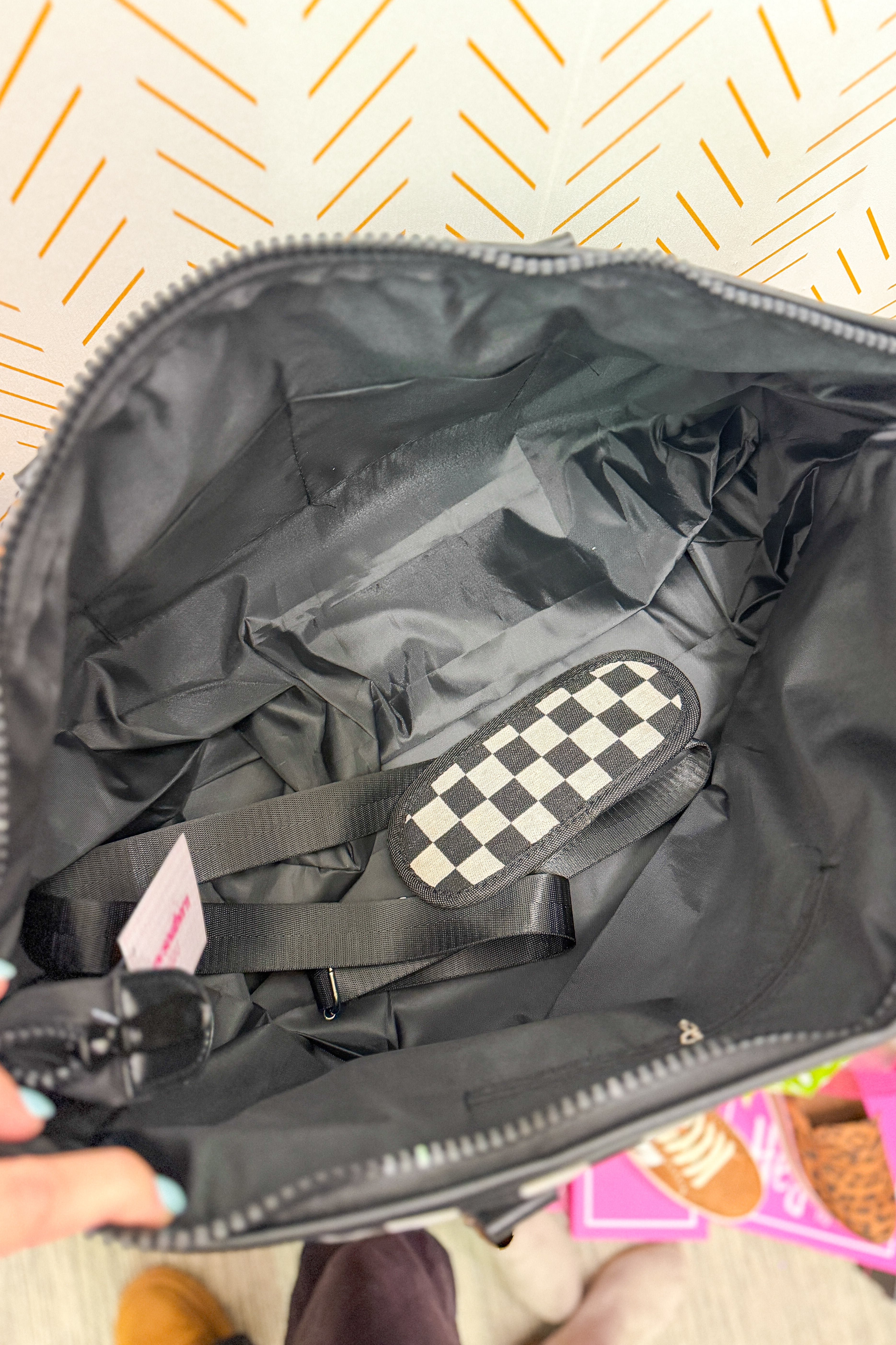 Checkered Weekender Bag, Grey/Black