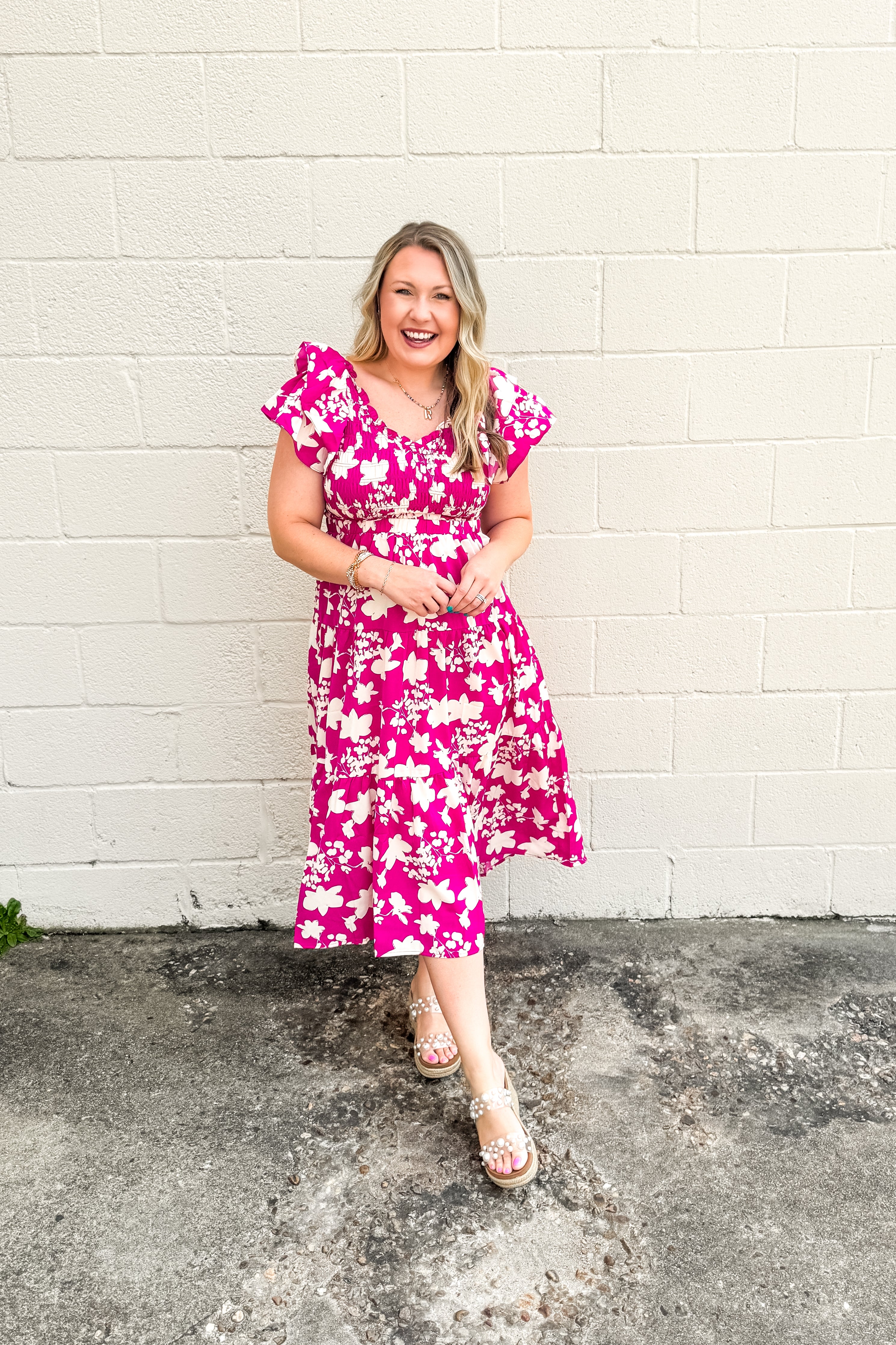 Fuchsia Bloom Midi Dress