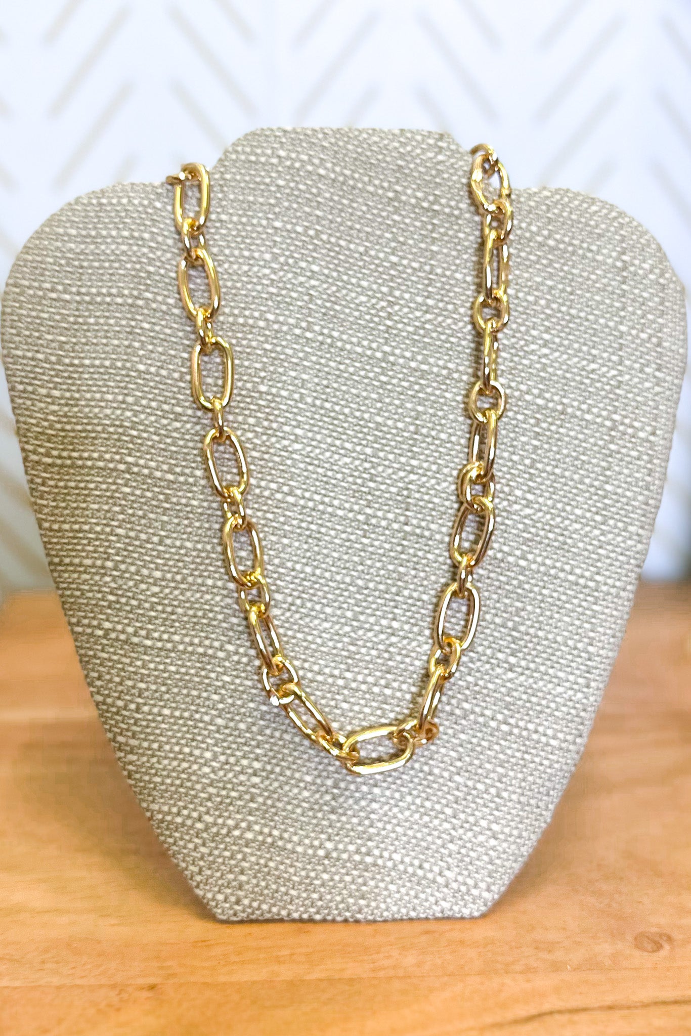 Gold Tone Paper Clip Chain Link Necklace, Gold