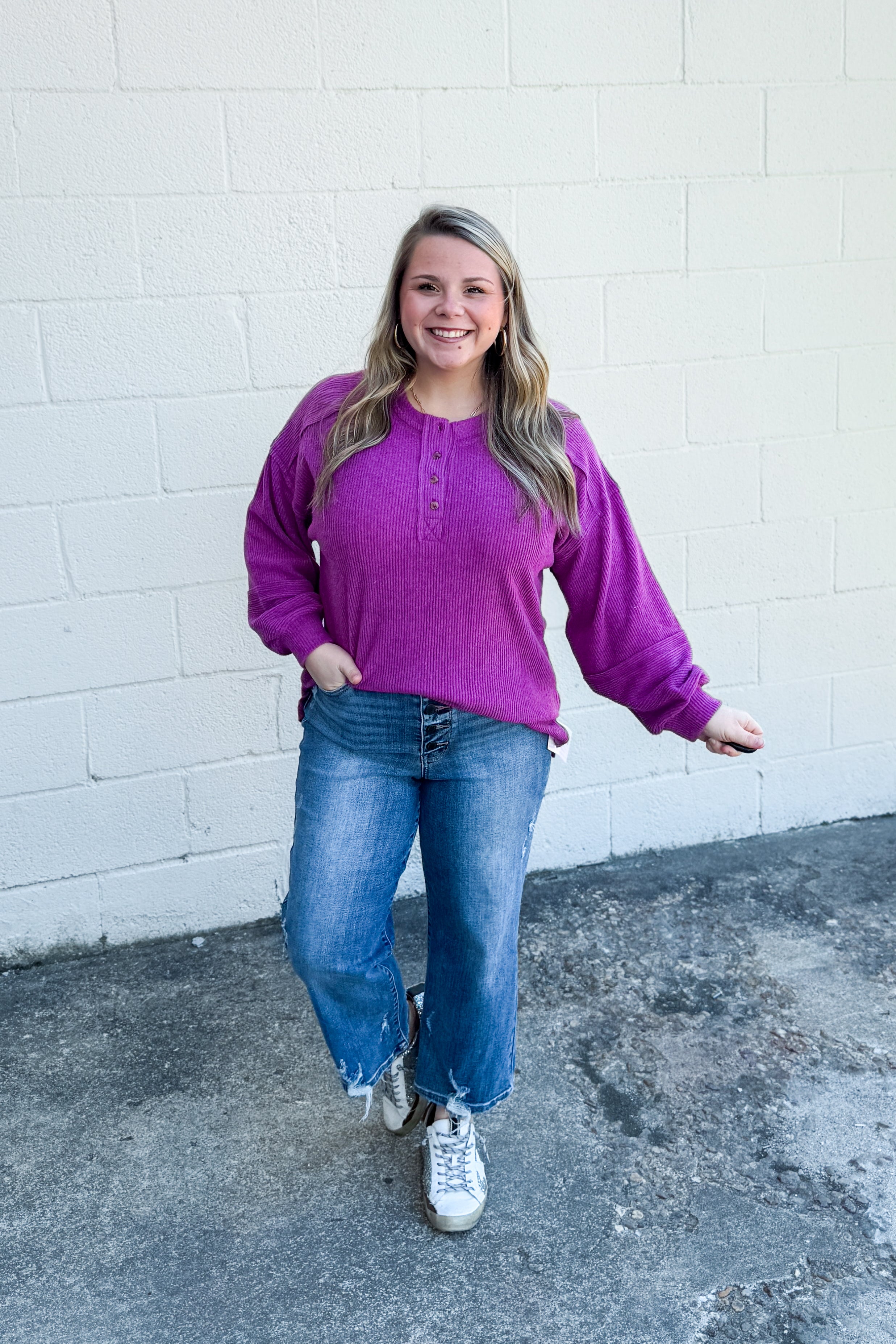 The Alexa Henley Top, Light Plum