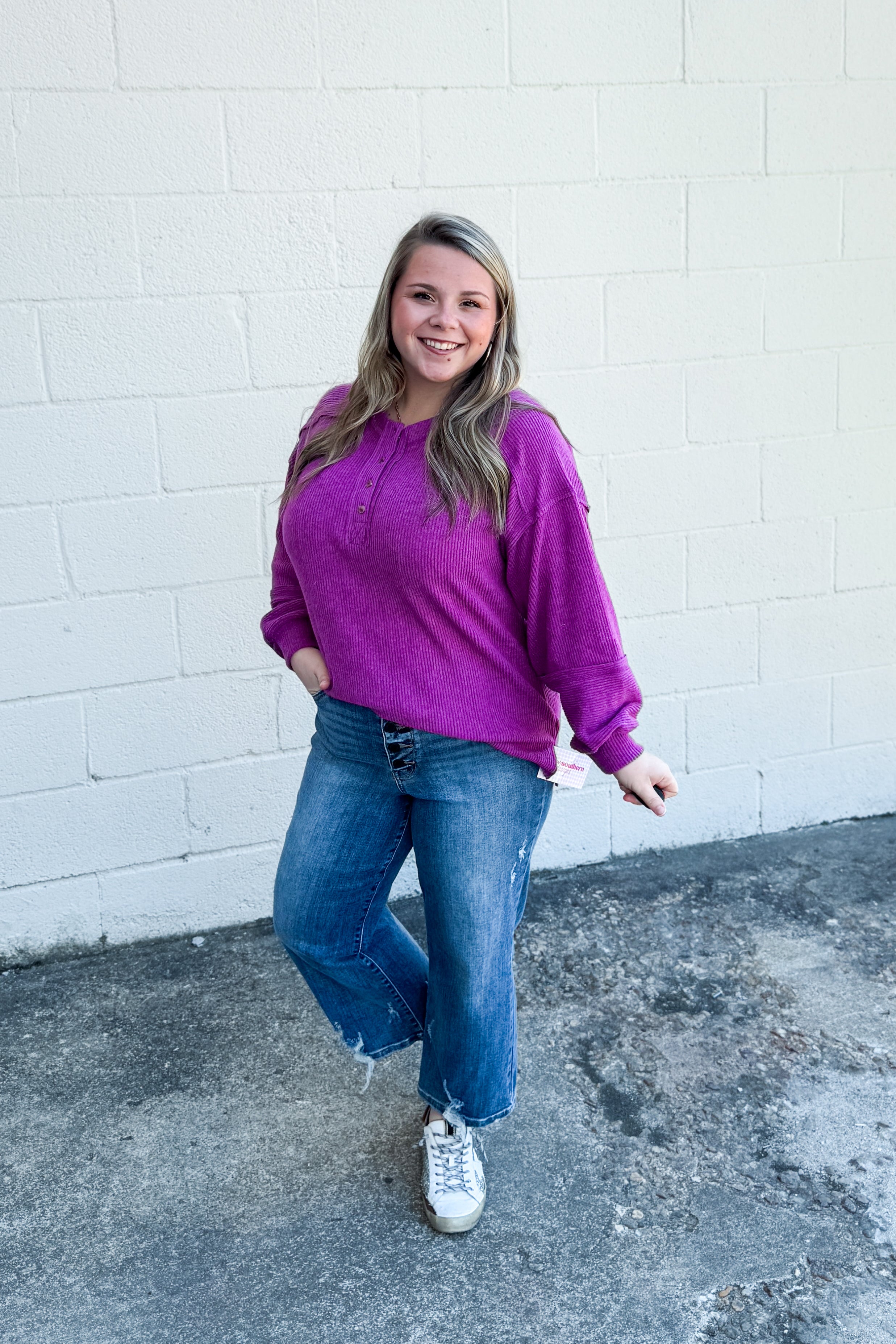 The Alexa Henley Top, Light Plum