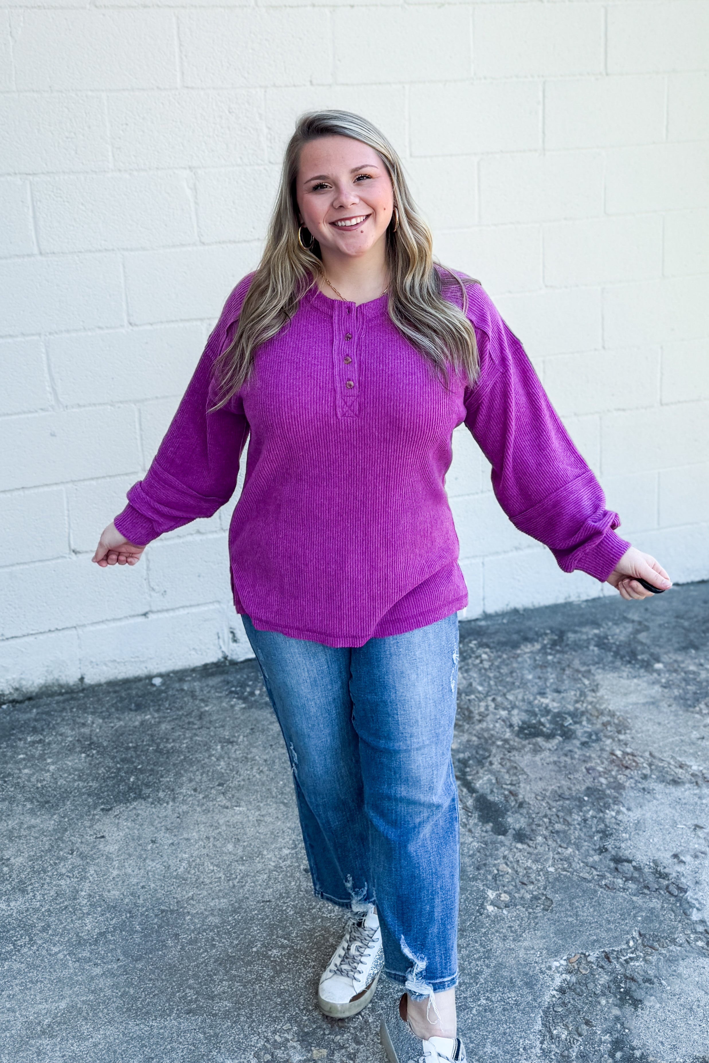 The Alexa Henley Top, Light Plum