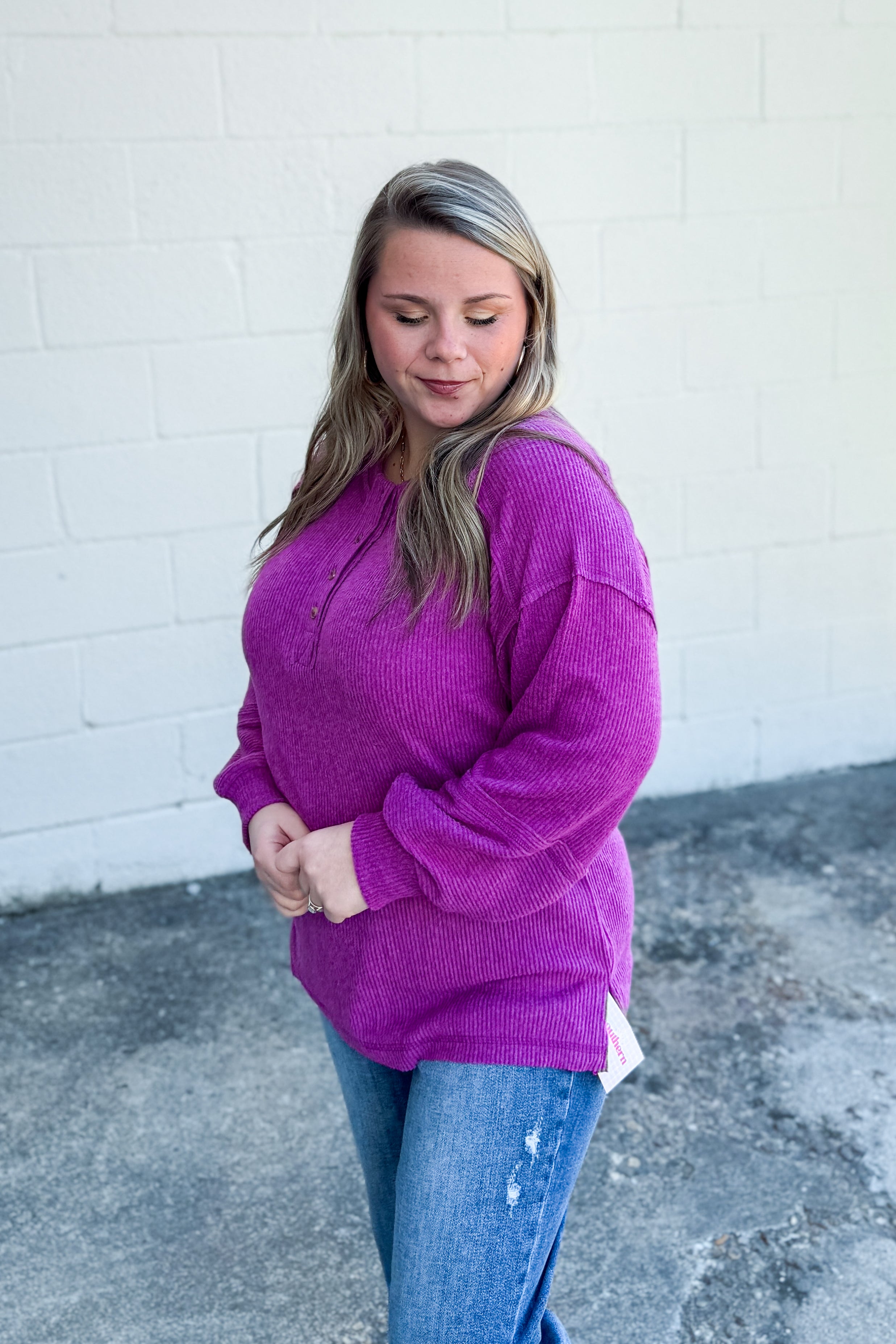 The Alexa Henley Top, Light Plum