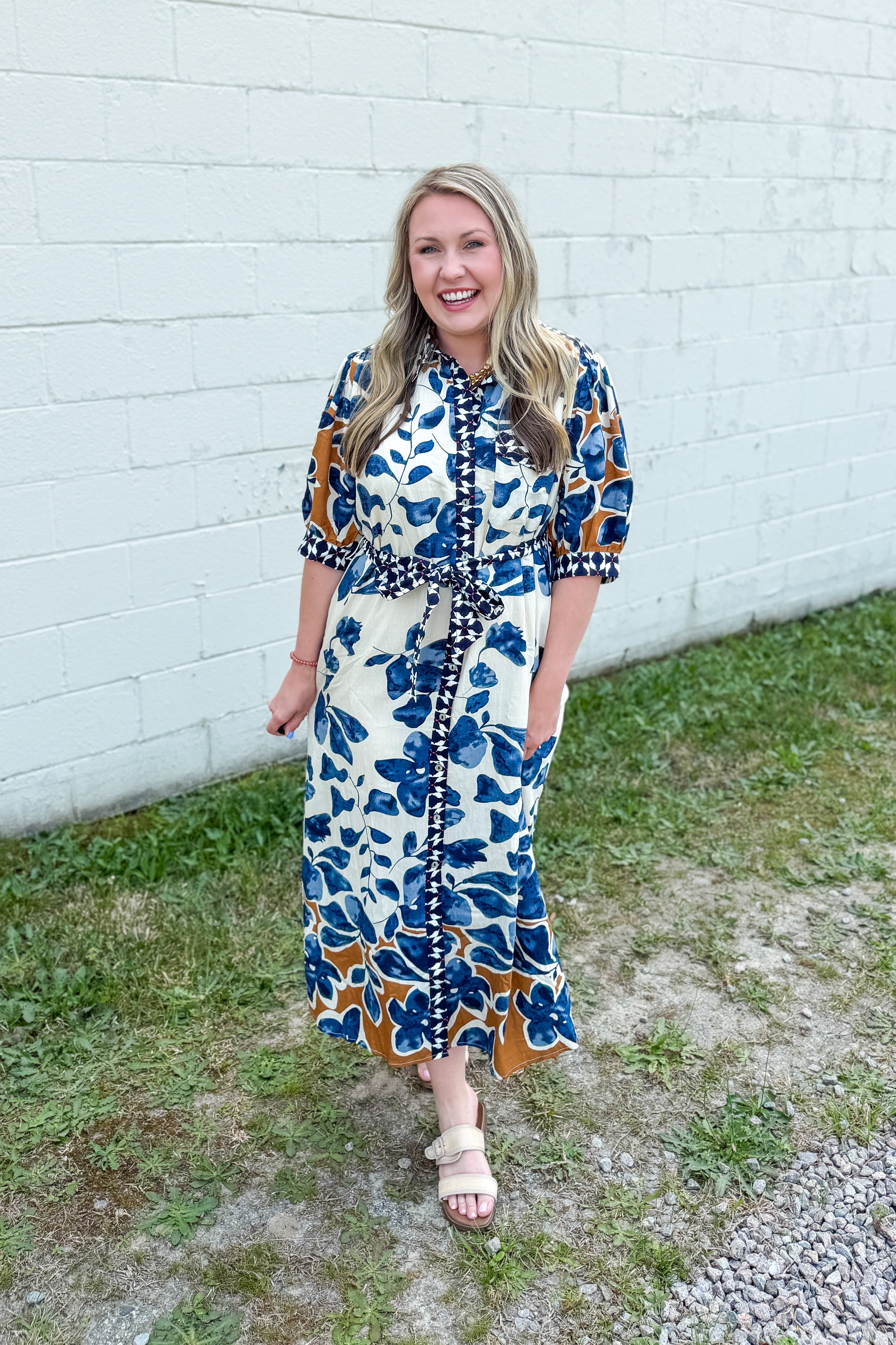 Indigo Petals Midi Dress