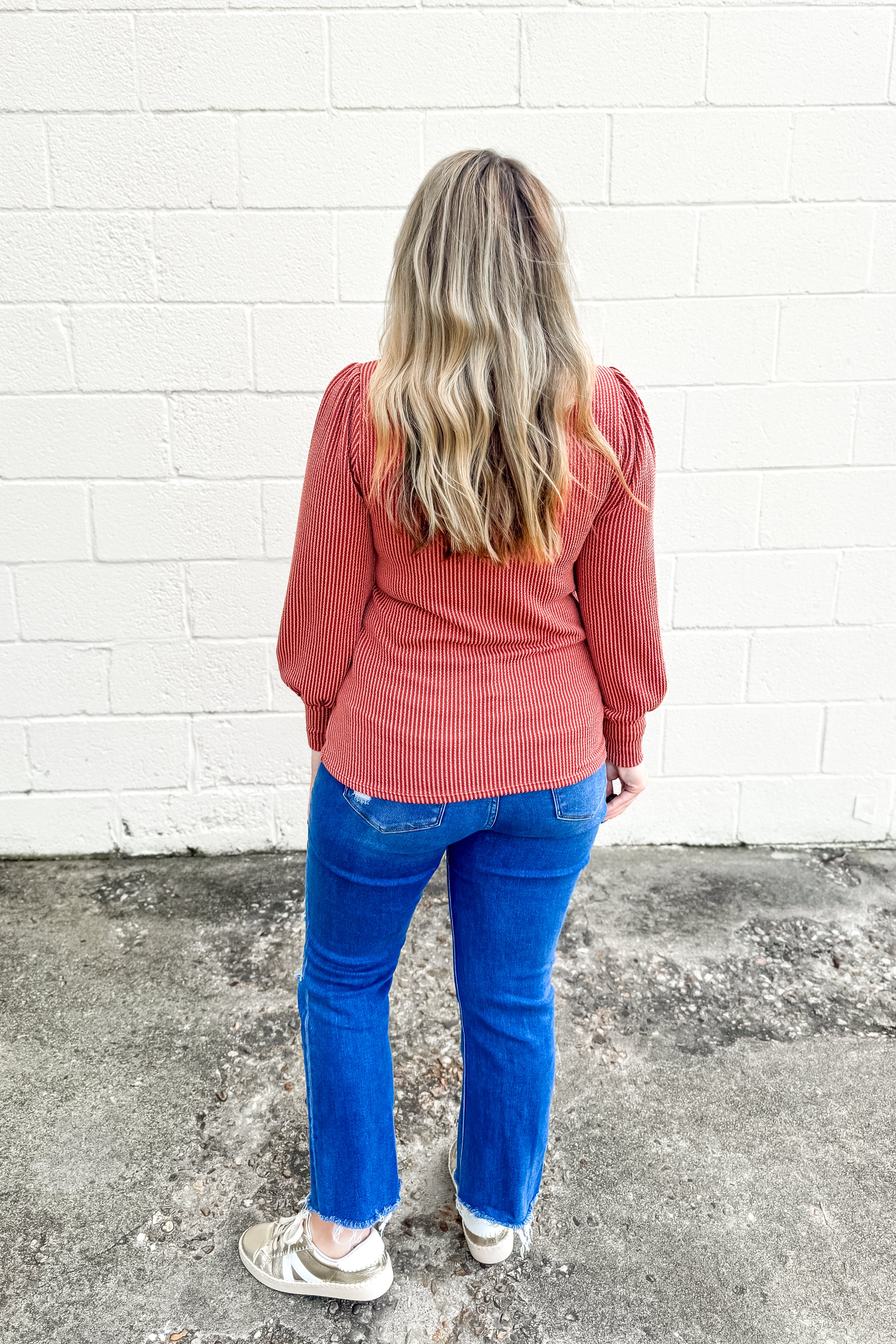 Autumn Cozy Ribbed Top, Rust