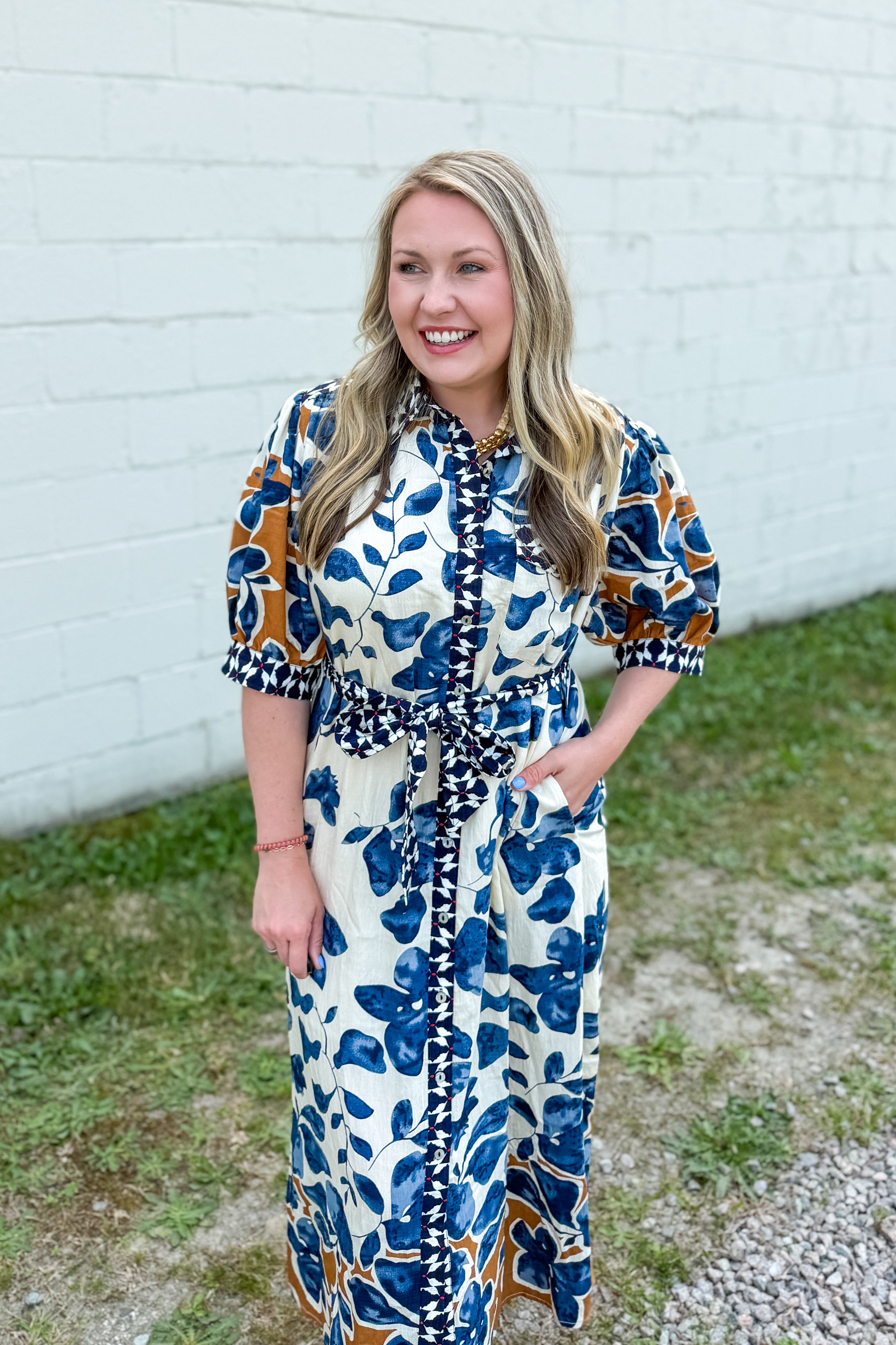 Indigo Petals Midi Dress