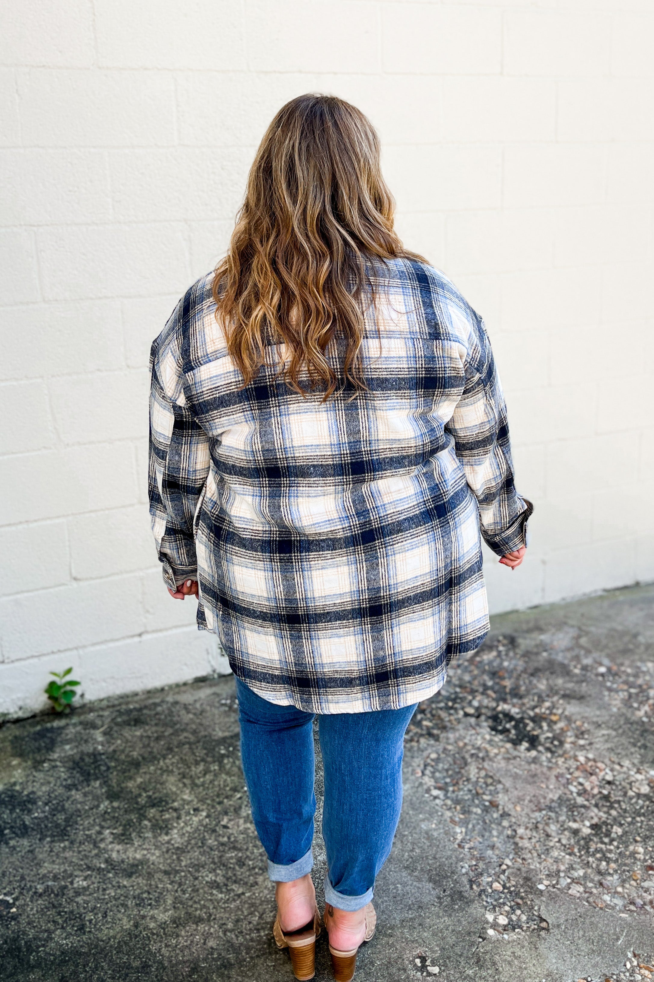 Easy Moves Plaid Fringe Shacket Top