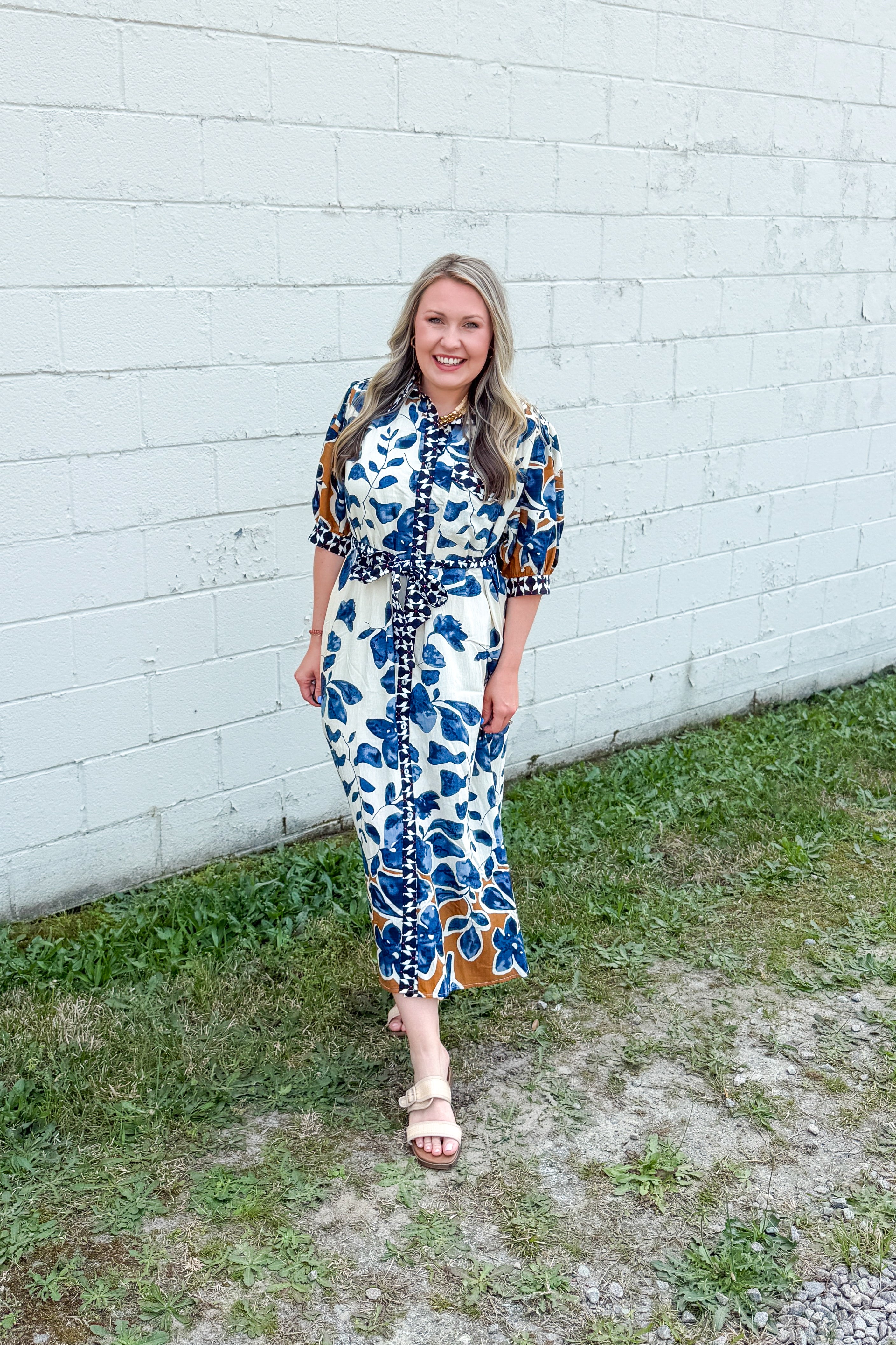 Indigo Petals Midi Dress