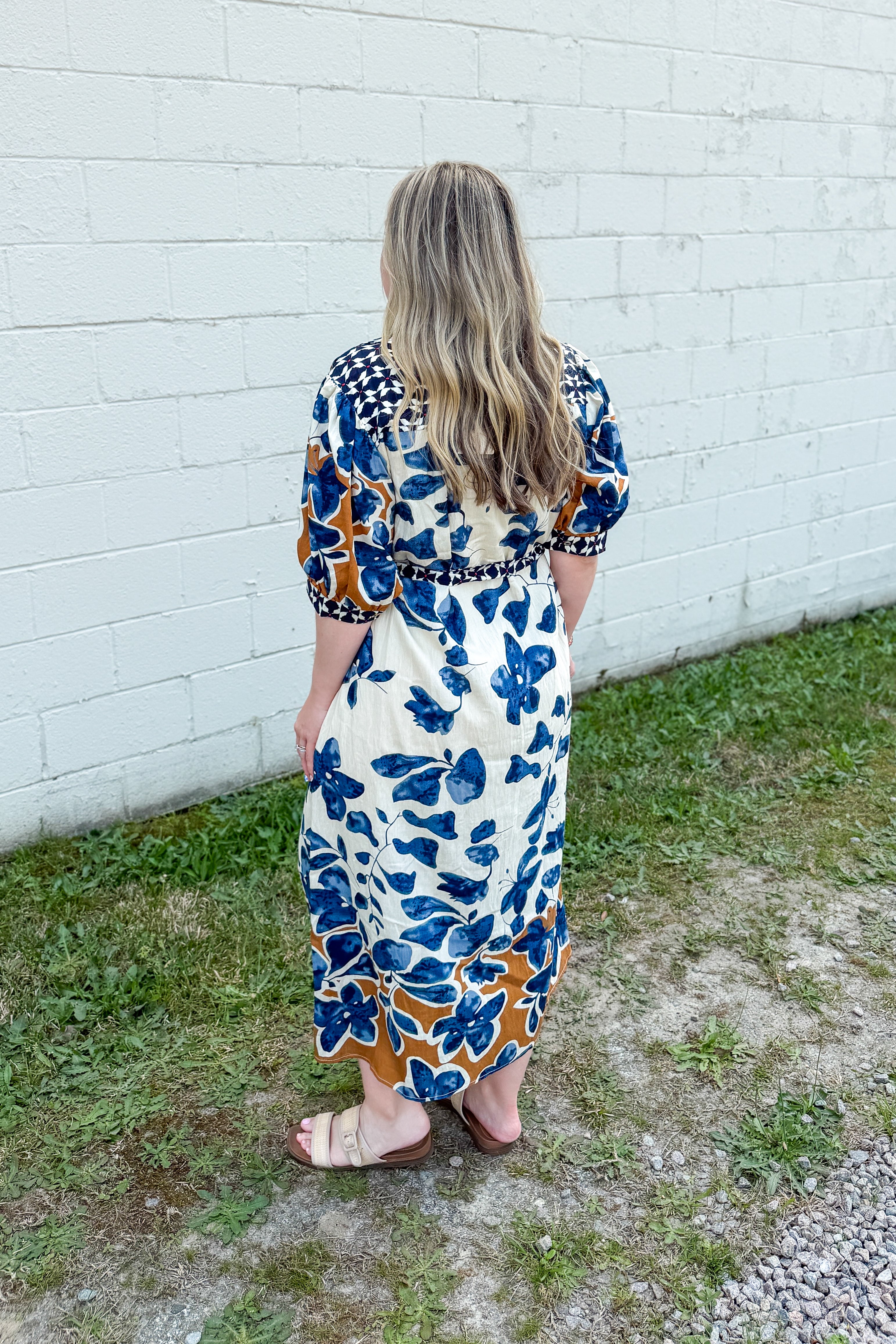 Indigo Petals Midi Dress