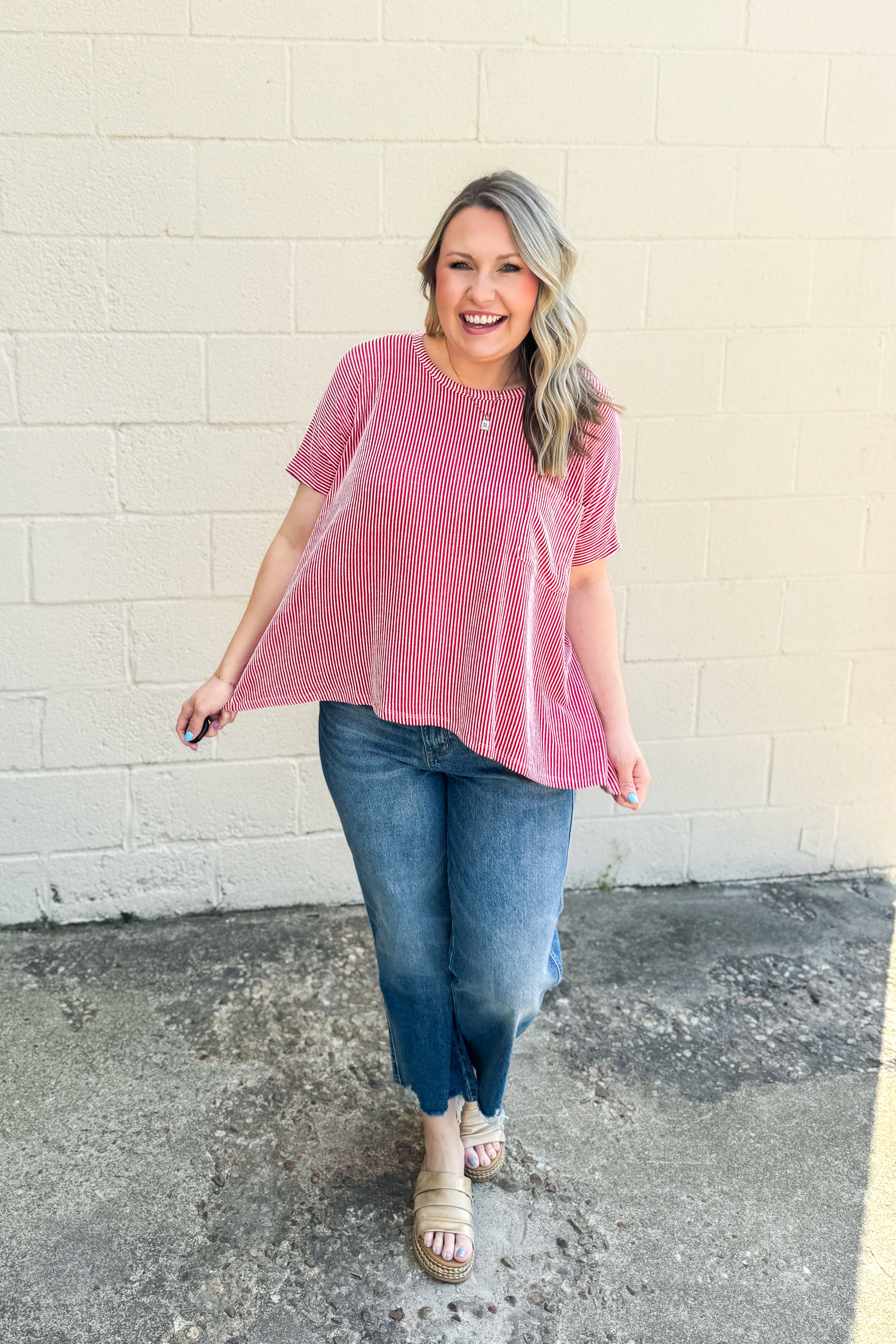 Ciara Ribbed Relaxed Top, Red