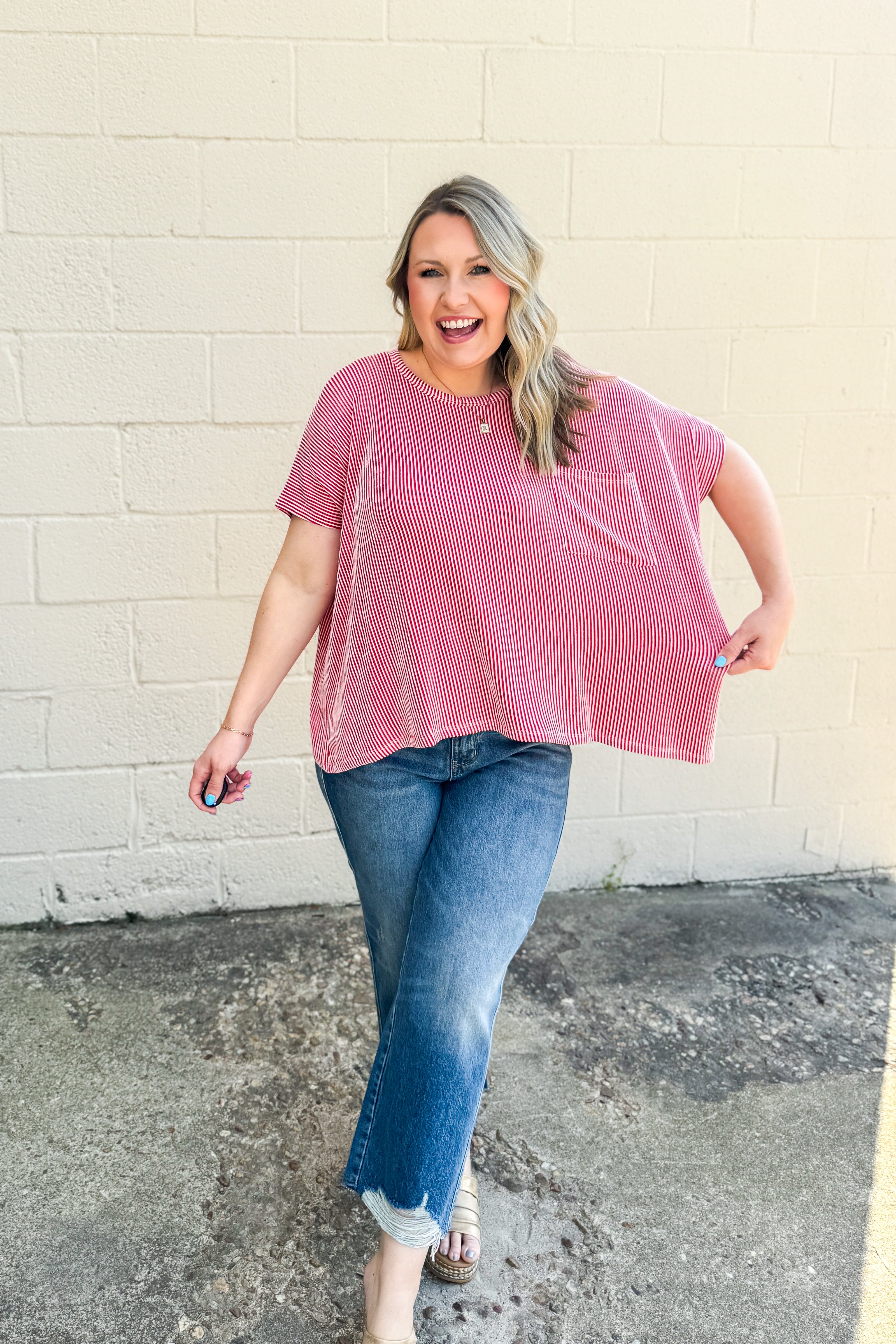 Ciara Ribbed Relaxed Top, Red