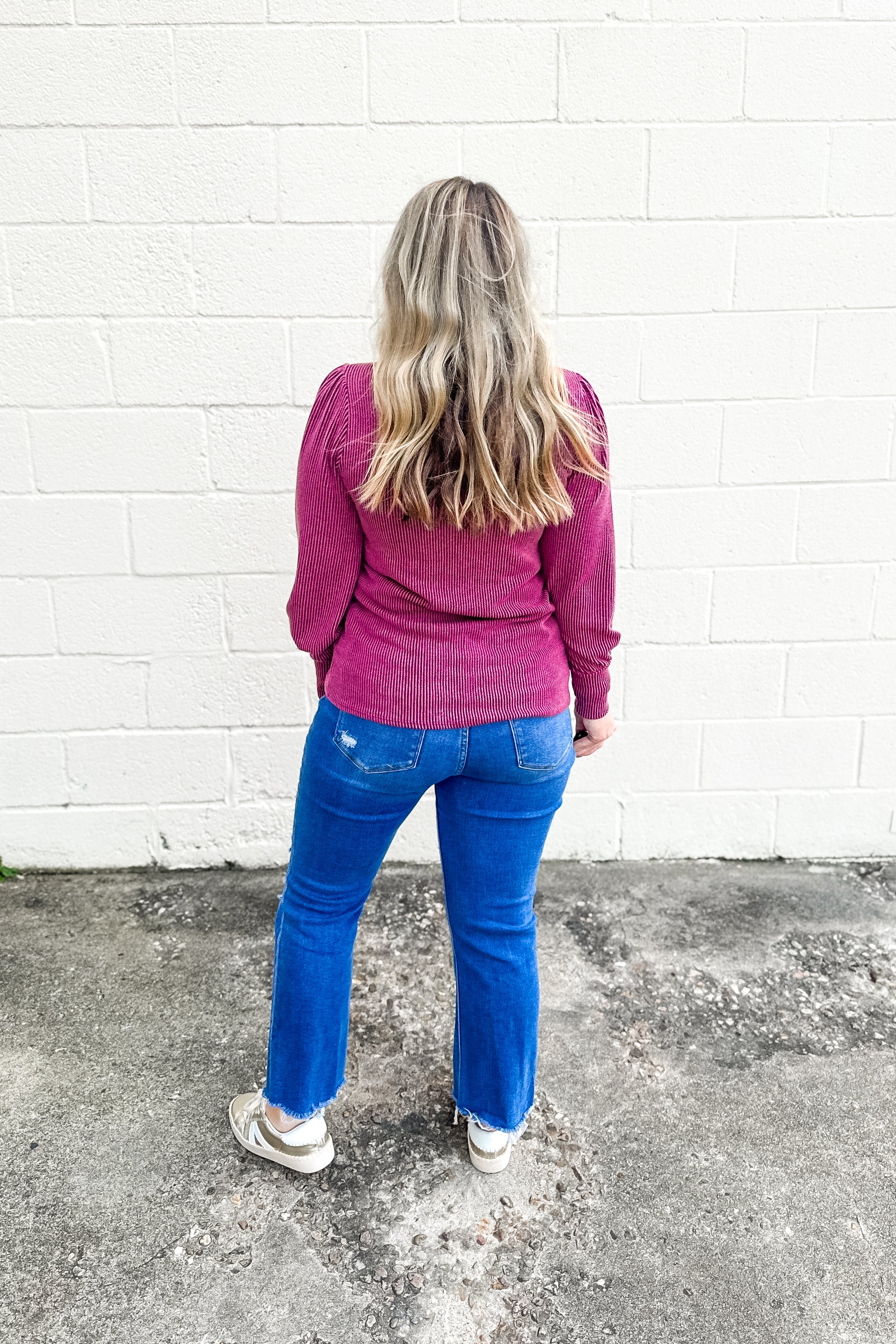 Autumn Cozy Ribbed Top, Burgundy