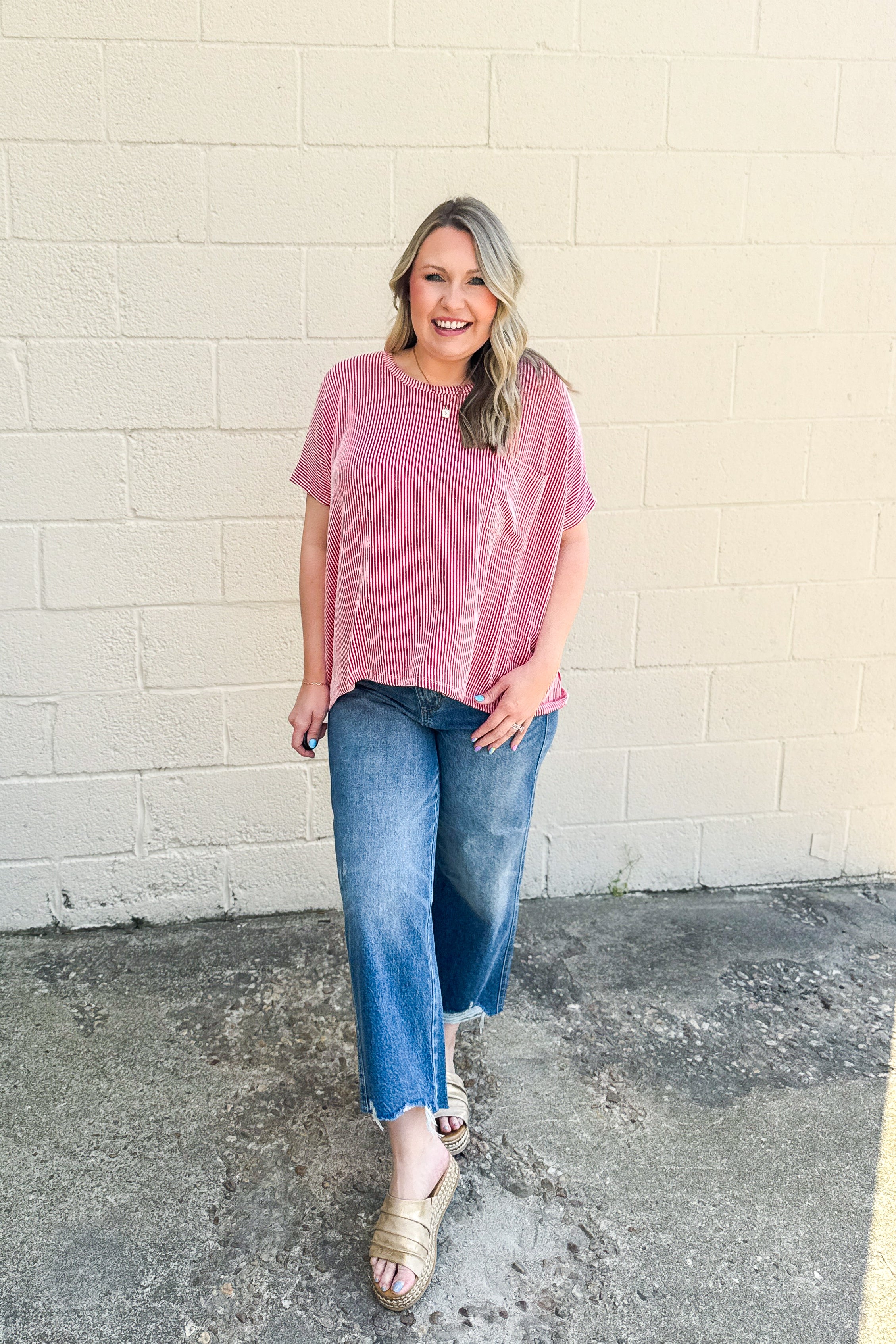 Ciara Ribbed Relaxed Top, Red