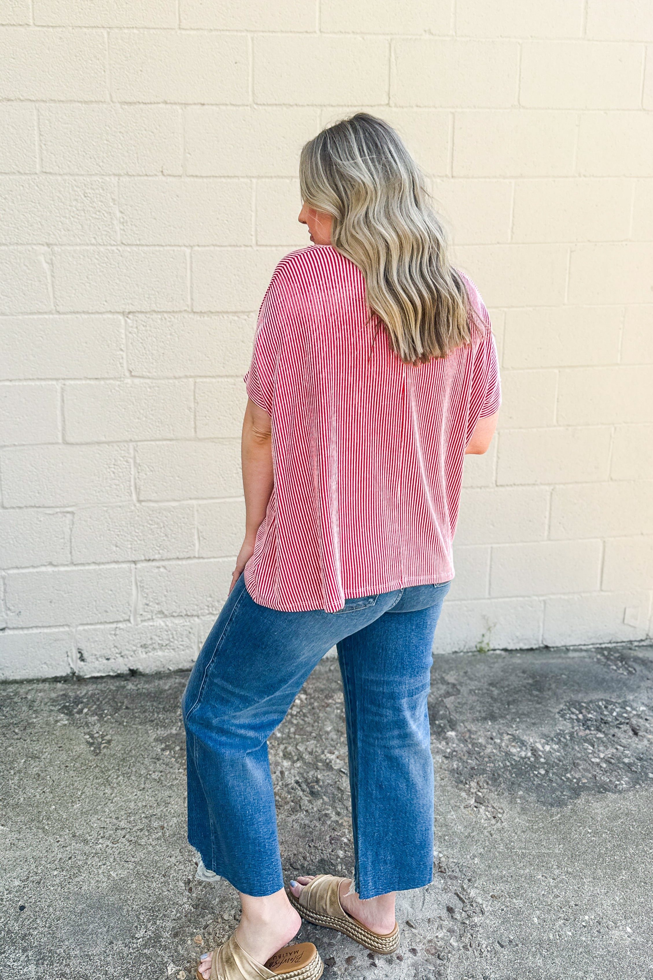 Ciara Ribbed Relaxed Top, Red