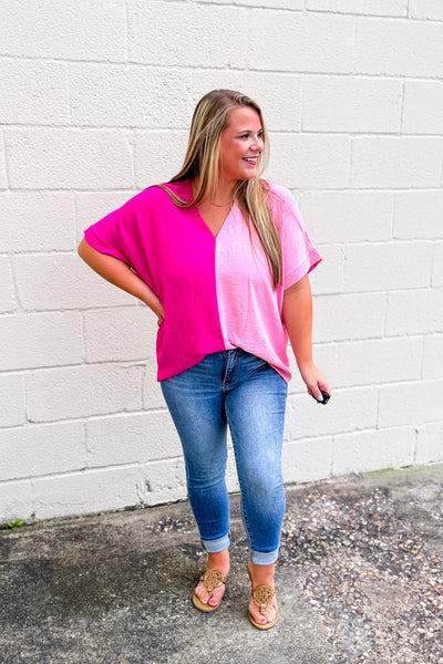 Bring It On Two Tone Top, Candy Pink