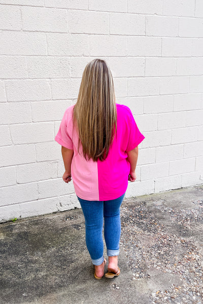 Bring It On Two Tone Top, Candy Pink