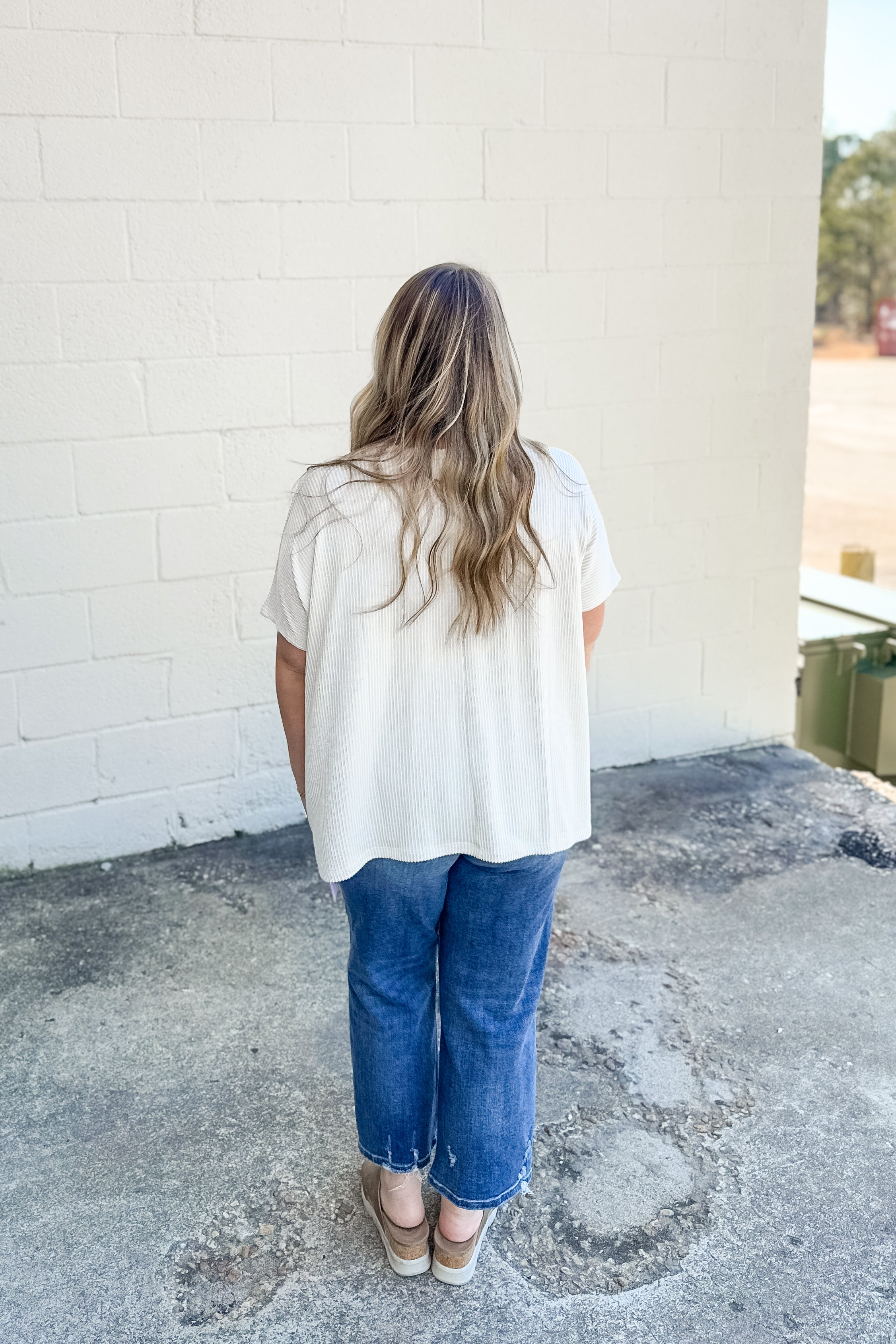 Ciara Ribbed Relaxed Top, Sand Beige