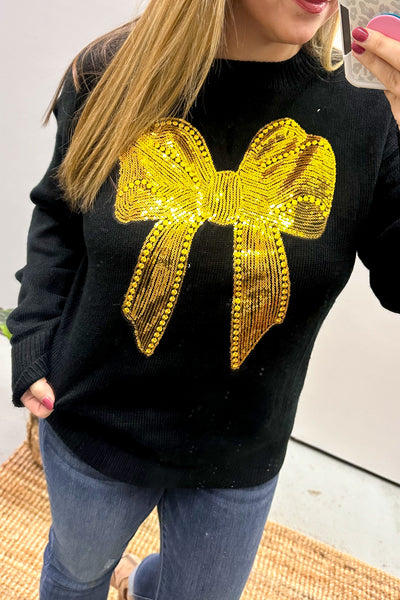 Sequin Bow Sweater, Black