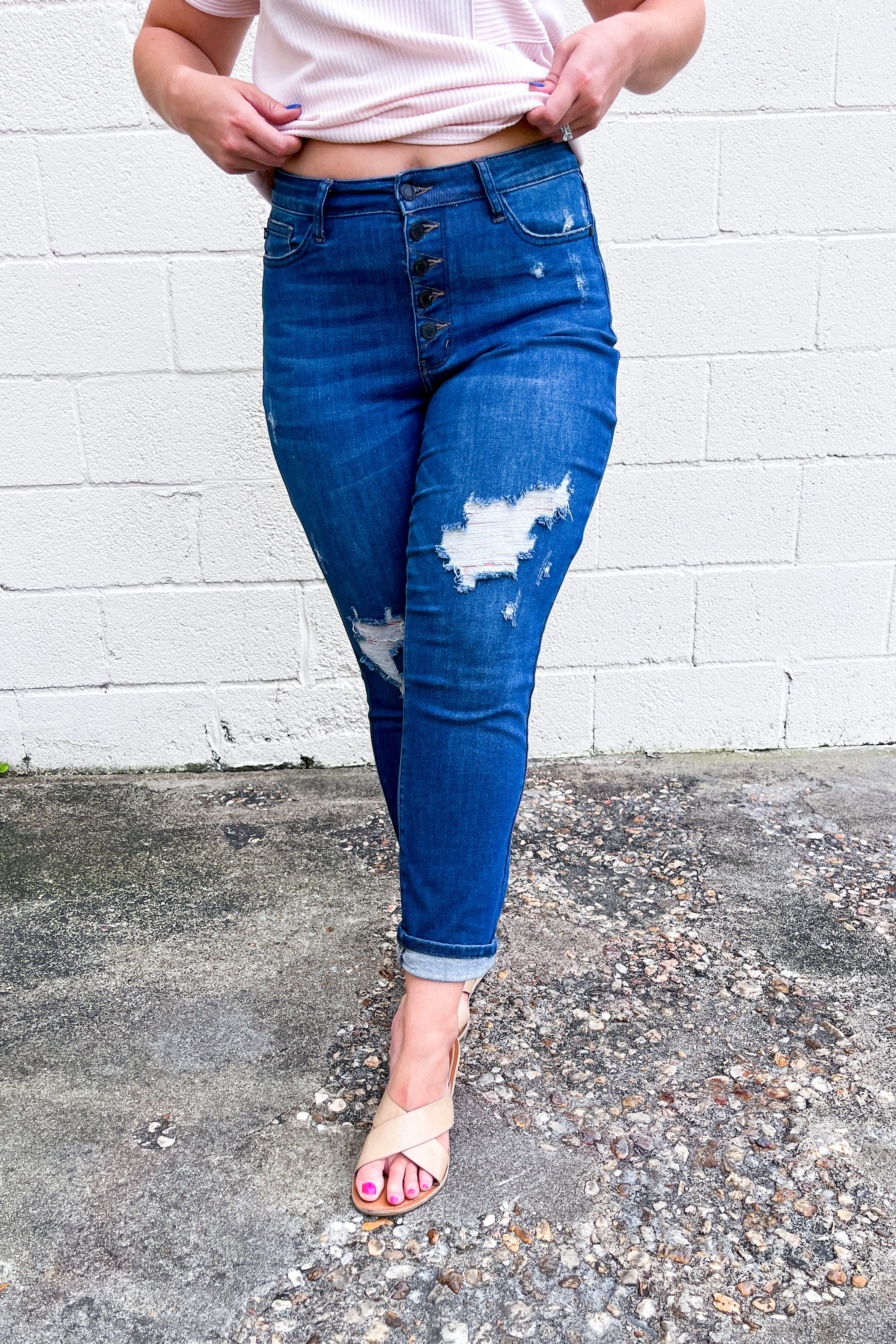 Judy Blue Marshall High Rise Zig Zag Button Fly Boyfriend Jeans