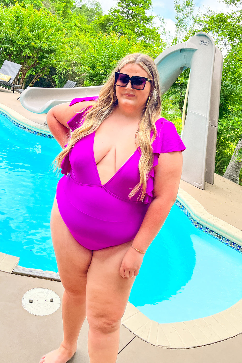 Purple Off The Shoulder Three Piece Swimsuit Set