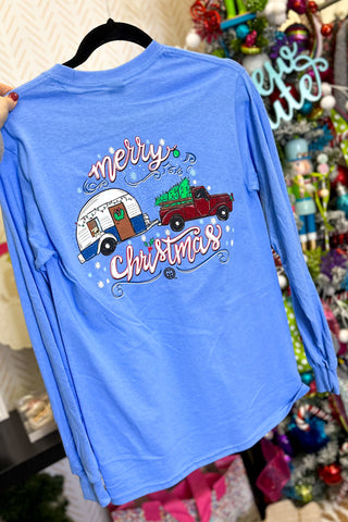 DEAL | Merry Christmas Truck and Trailer Long Sleeve, Blue