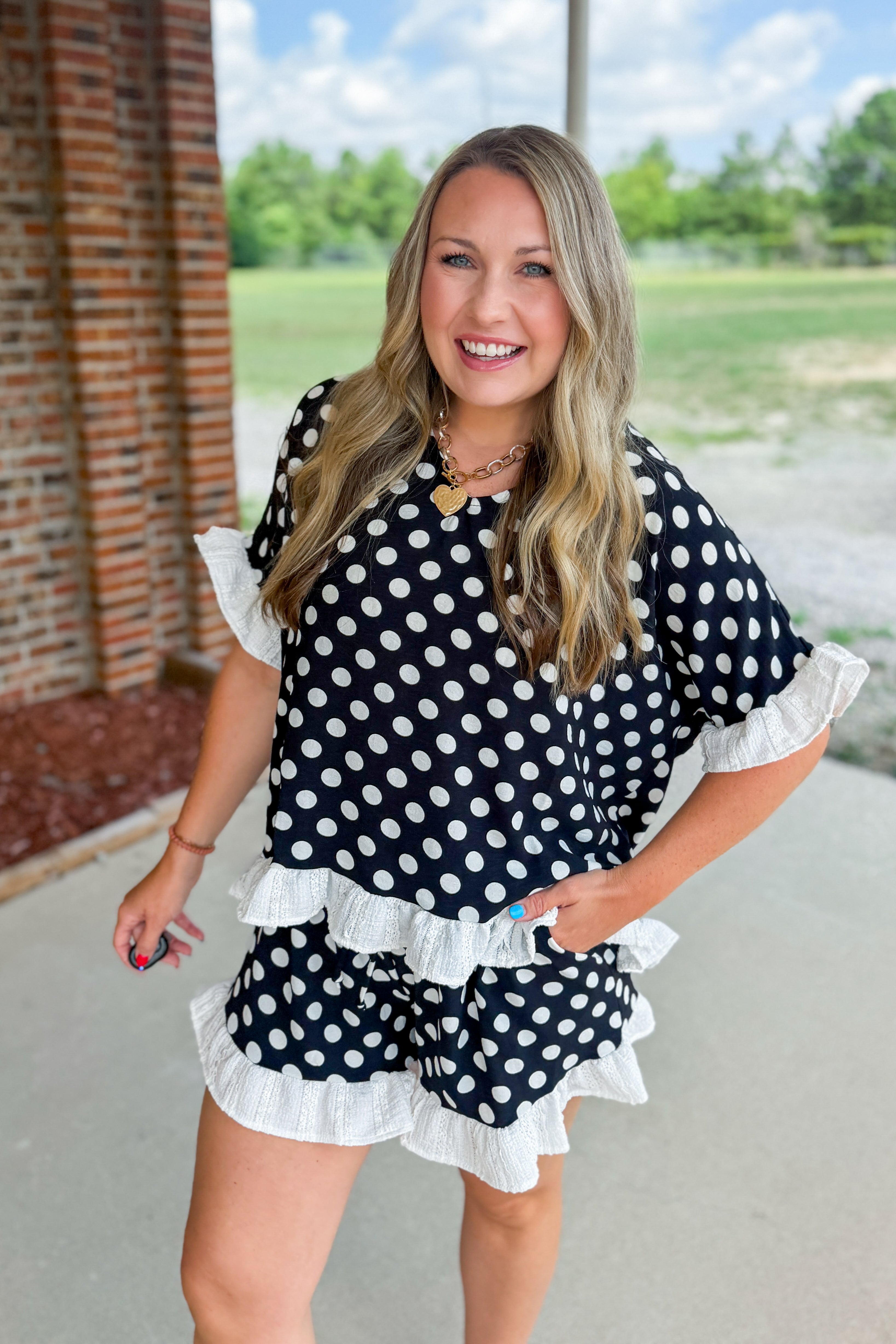 Spot On Polka Top Ruffle Top