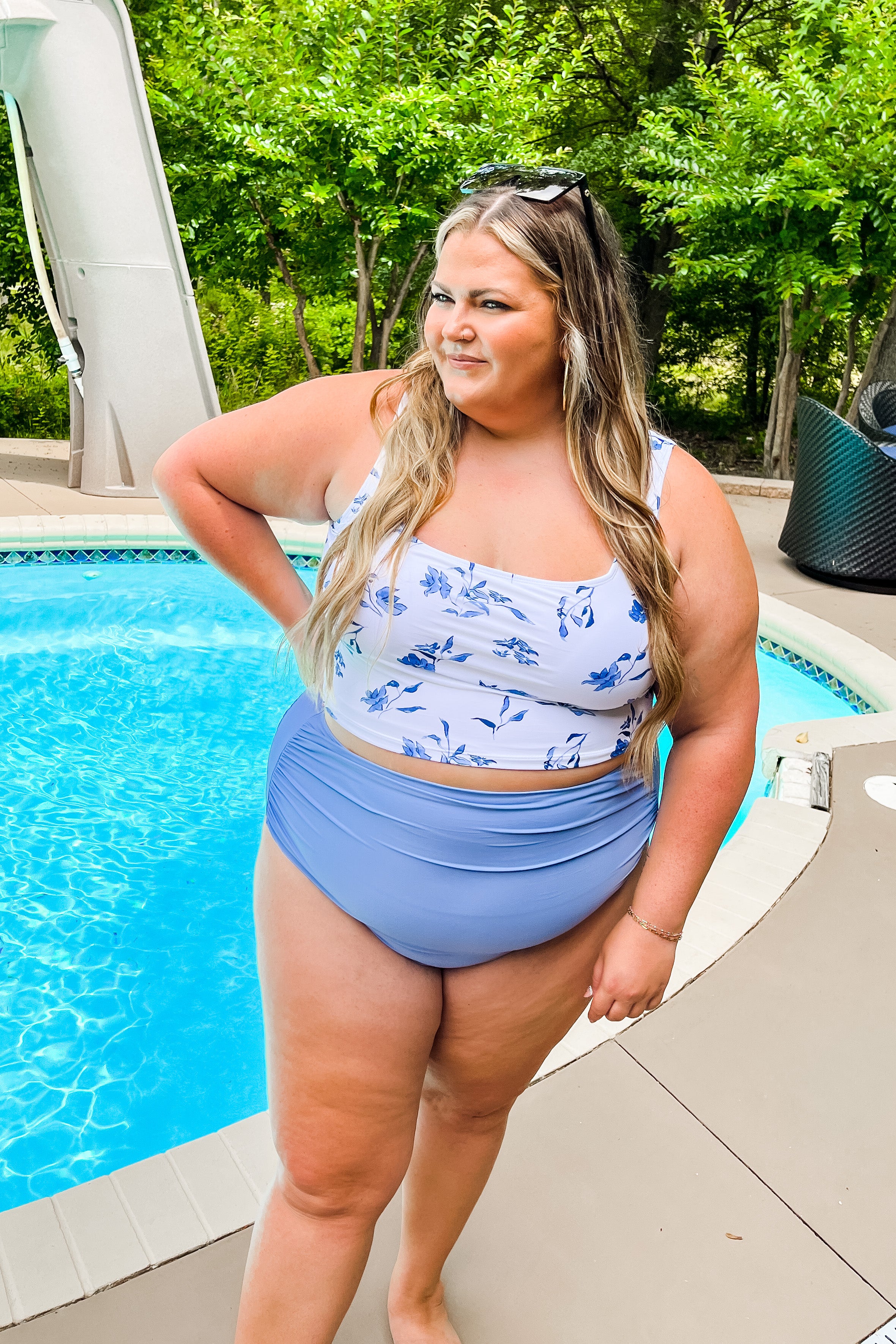 Ocean Blue Floral Swim Top