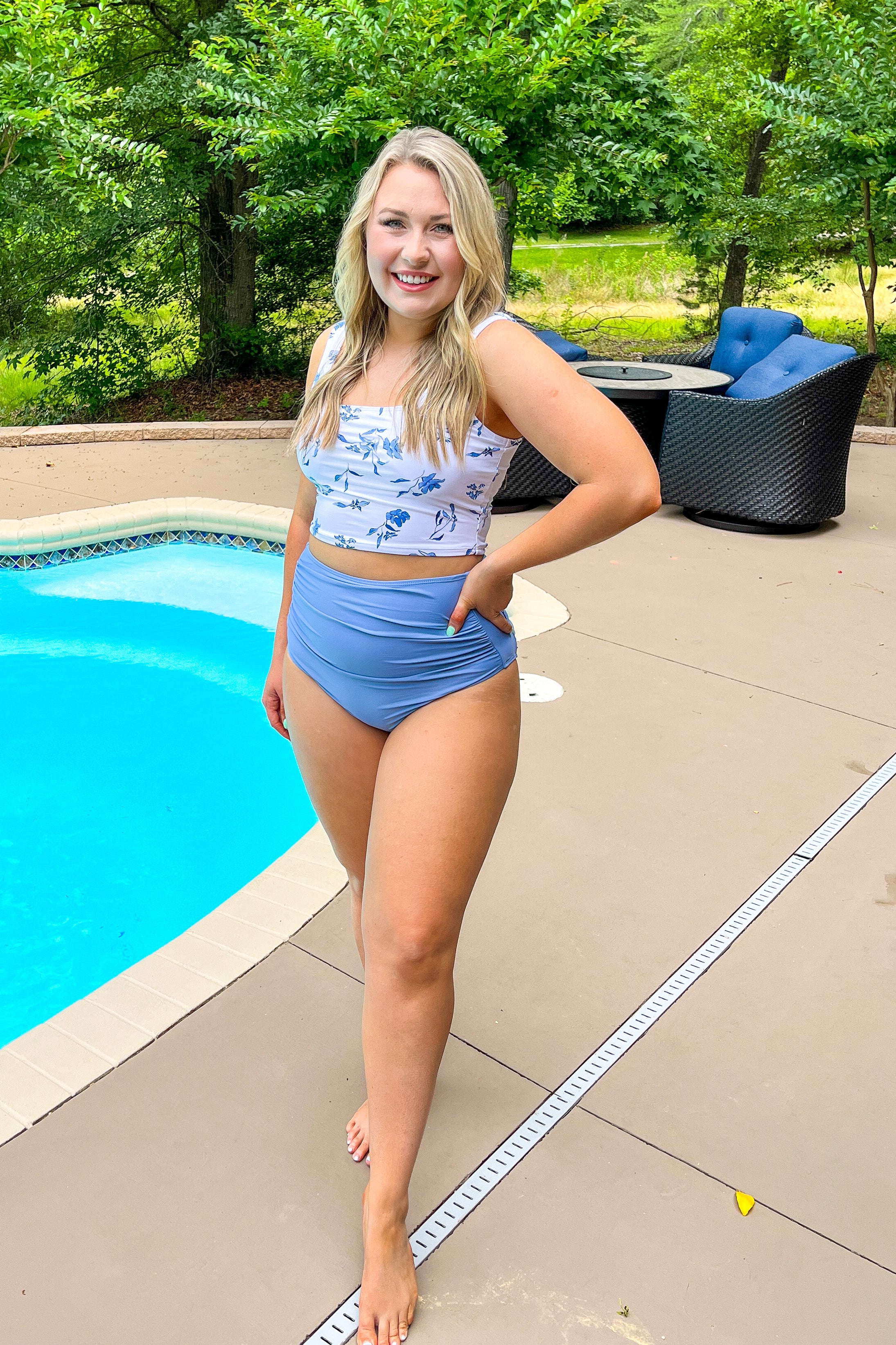 Ocean Blue Floral Swim Top