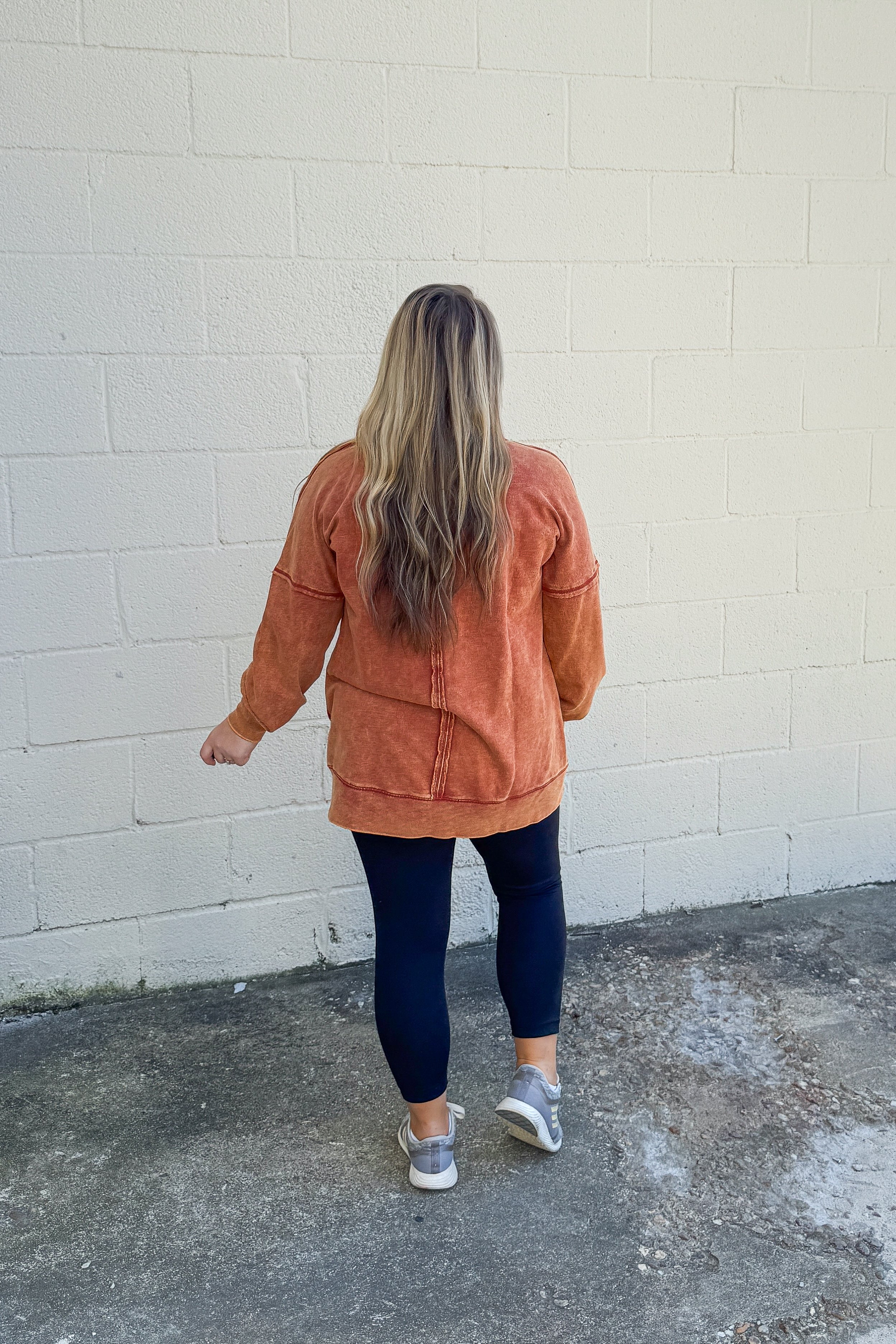 Chelsea Acid Wash Pullover Pocket Sweatshirt, Rust