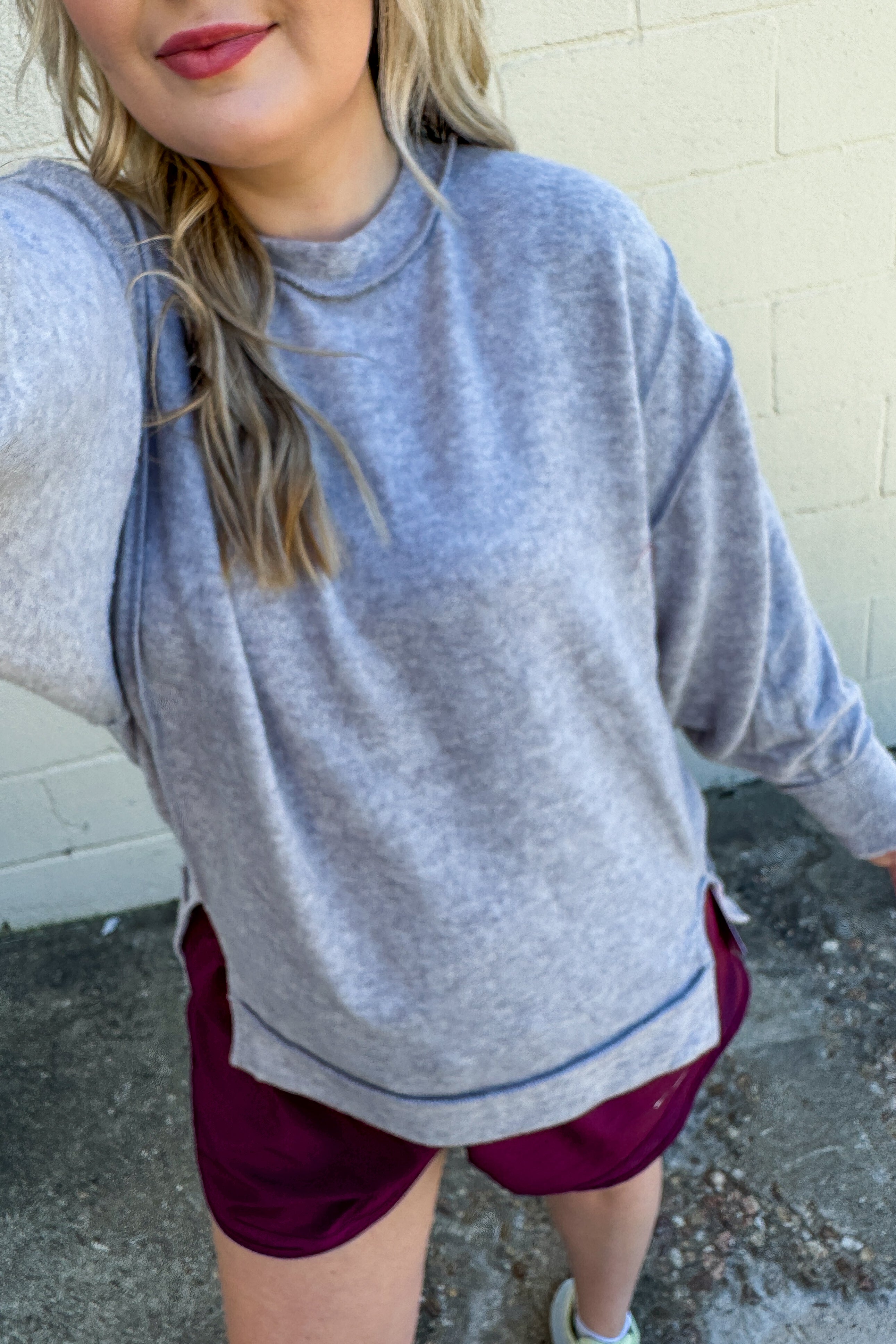 Casual Day Oversized Sweater Top, Heather Grey